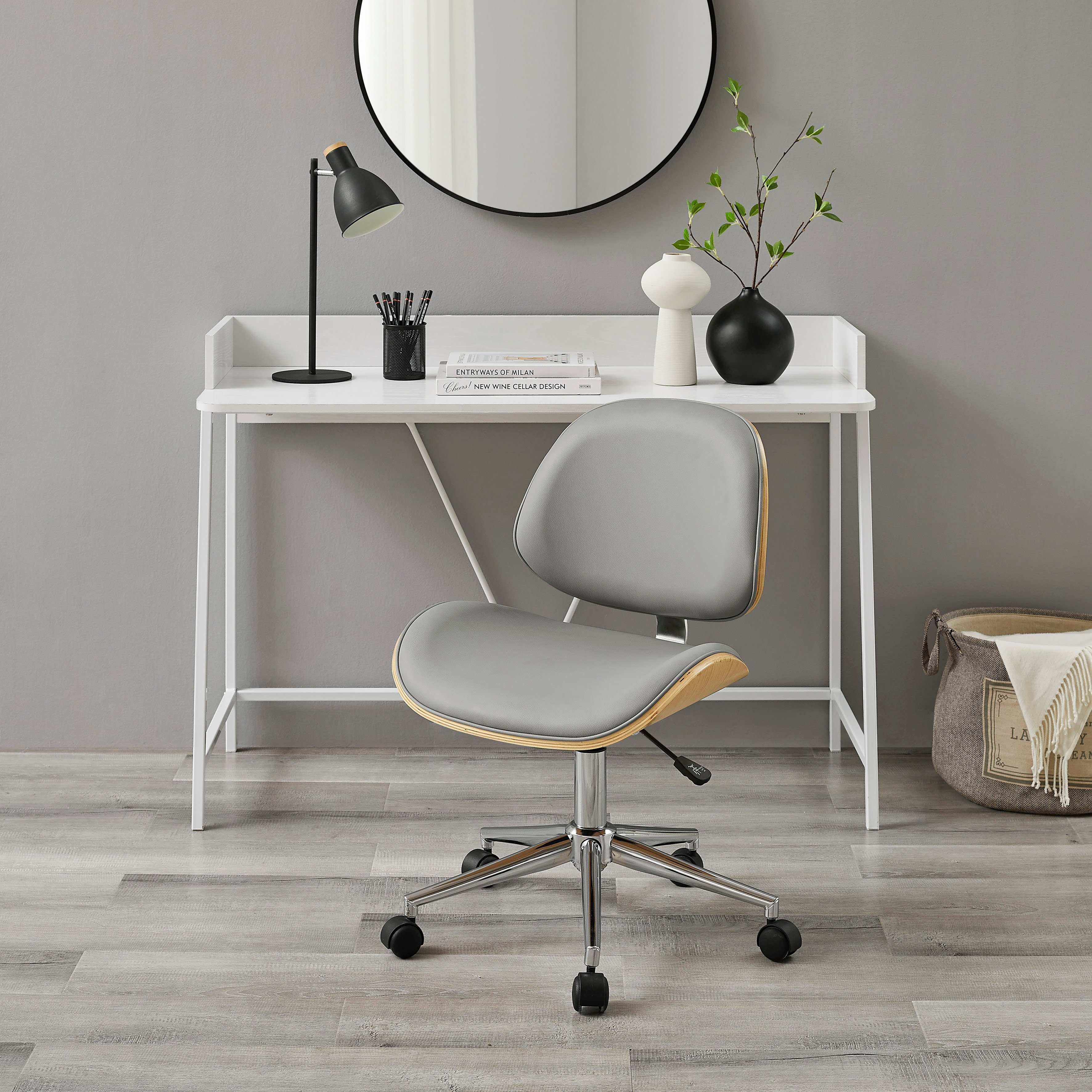 andas St), drehbar höhenverstellbar, (1 360° Kiruna Pappelholz grau Bürostuhl mit Kunstleder, Schale, | grau