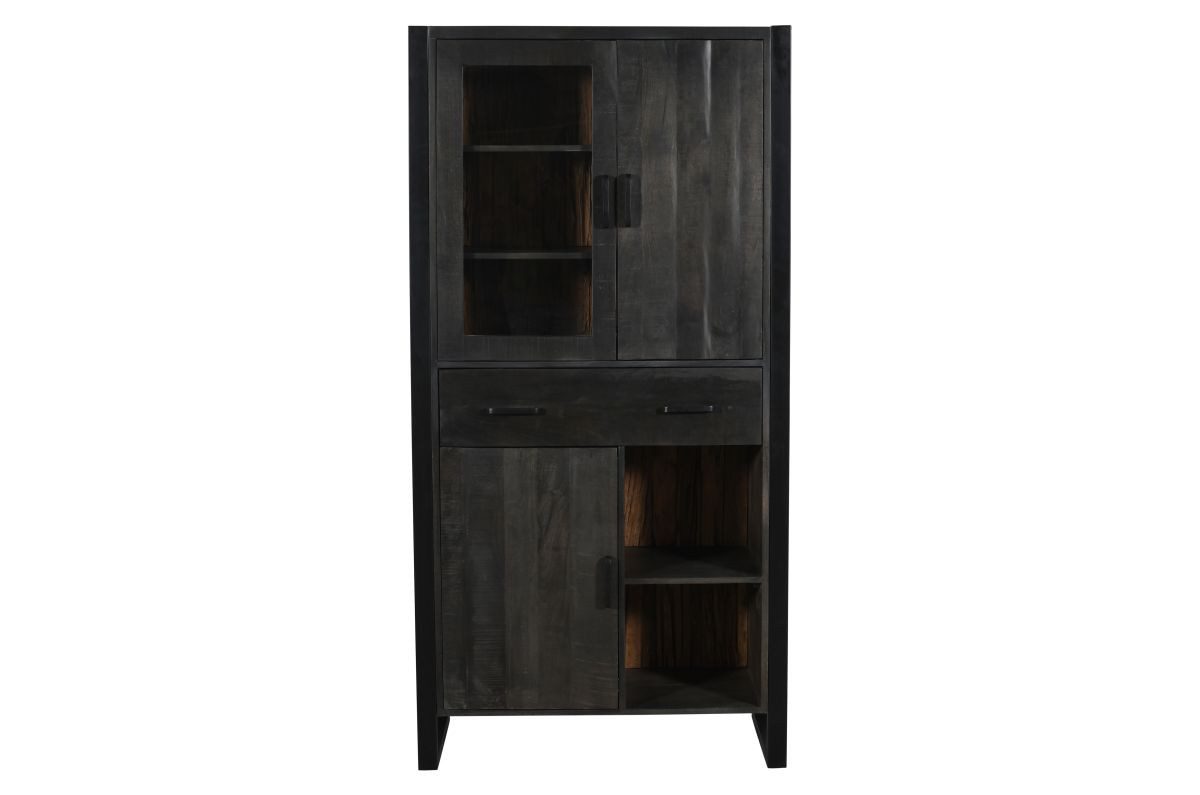 WOLF MÖBEL Vitrine SLEEPER Vitrine 2 Holz-/1 Glastür/2 Schubladen/2Ablagen/Licht (95x40x190)