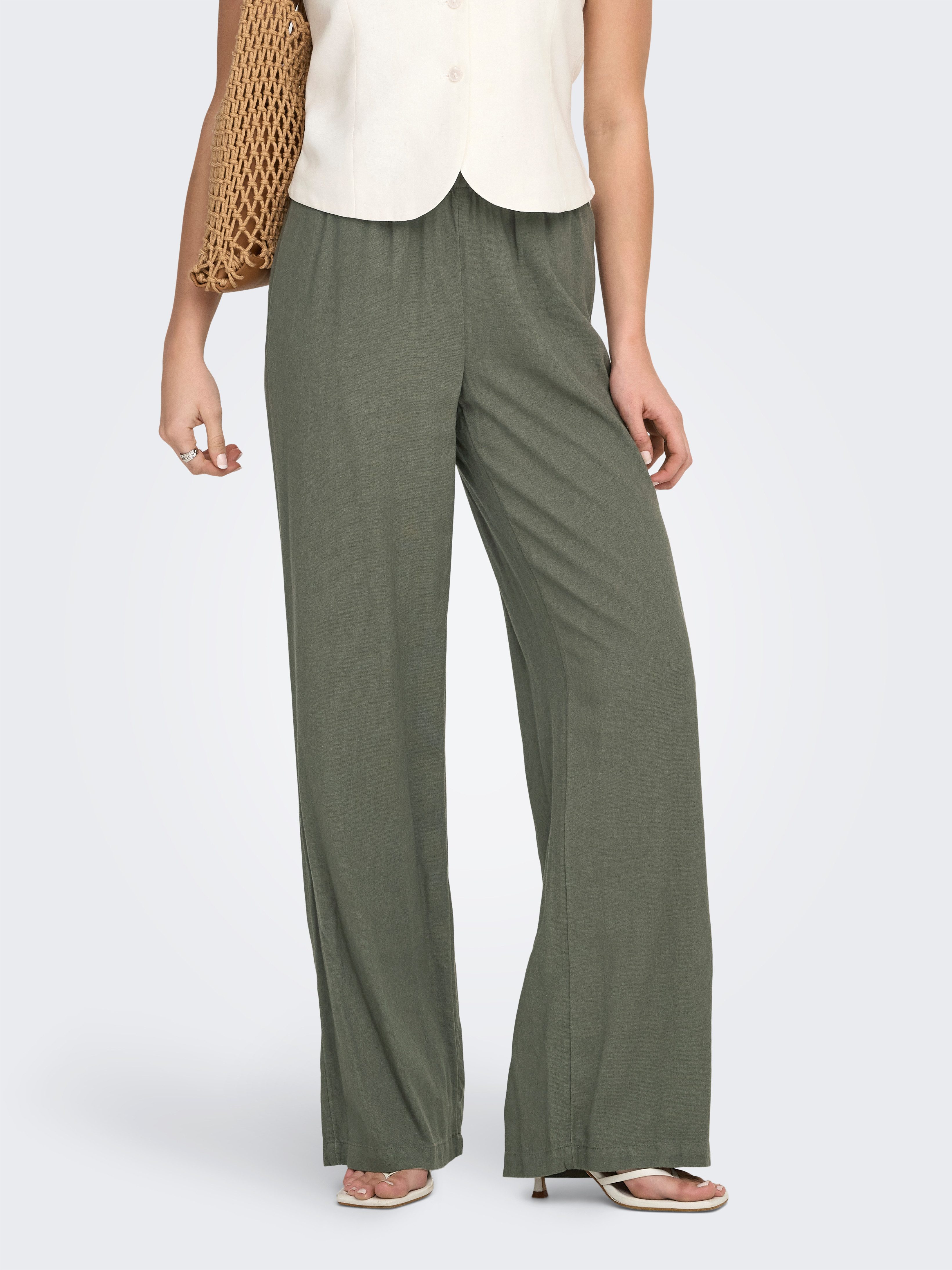 ONLY Schlupfhose ONLGOA MW LINEN BL PULL-UP PANT CC PNT mit Leinen