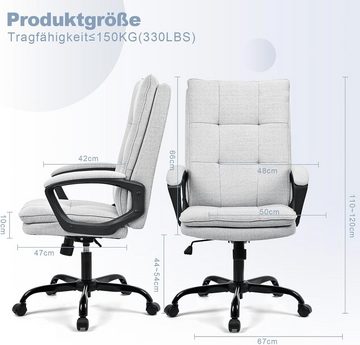 BASETBL Bürostuhl ergonomischer Schreibtischstuhl, Drehstuhl, Stoff Chefsessel, Neigungswinkel von 90° bis 110°, bis 150 kg belastbar