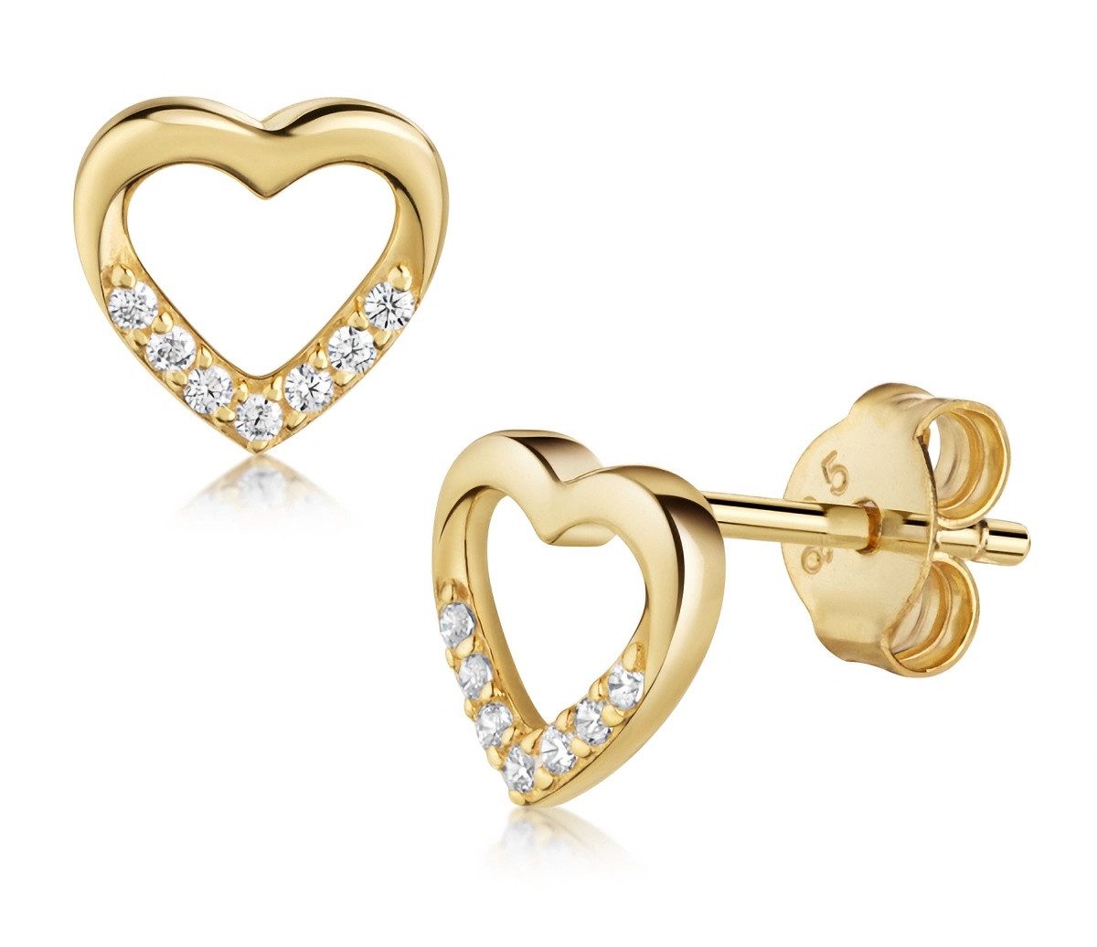 NICEANDnoble Paar Ohrstecker 925er Silber vergoldet Ohrstecker Herz Zirkonia