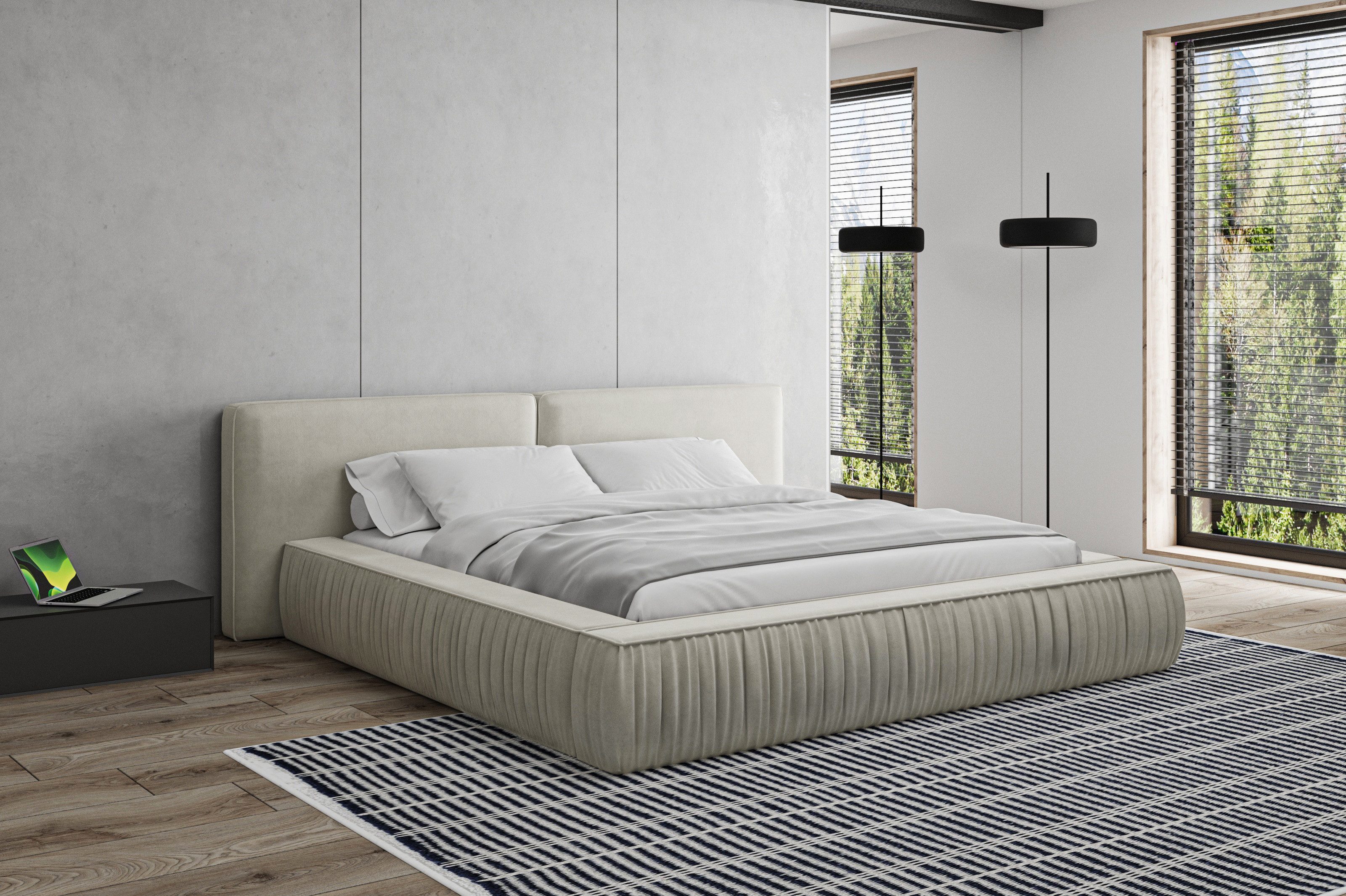 MOEBLO Polsterbett Bett 08 (Bezug: Samt, Doppelbett mit Kopfteil, Bettrahmen, Polsterbett Doppelbett Stauraumbett - Eleganz und Funktionalität in einem modernen Design, Dekorative Stoffsümpfe), - (BxHxT):207/227/247x94x240 cm