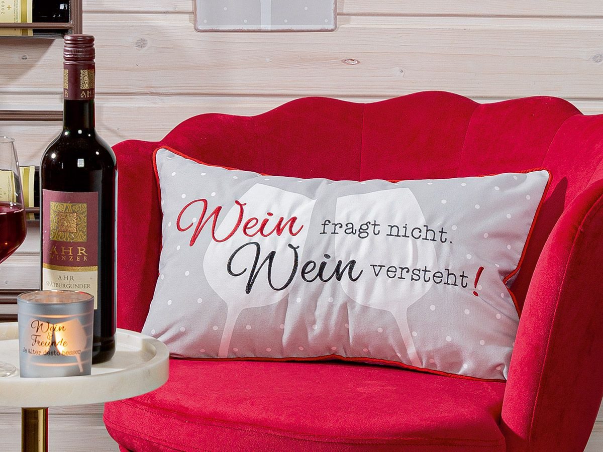 GILDE Dekokissen Weinfest Dekokissen "Wein fragt nicht. Wein versteht!", 30x50 cm