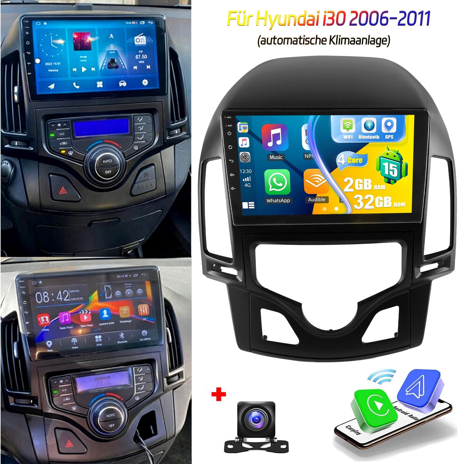 ESSGOO 9'' DAB+ Für Hyundai i30 MK1 FD 2006-11 Android 15 Carplay GPS Navi BT Autoradio (RDS, 2+64GB(optional), FM, AM, DAB+ (optional), Wireless Apple Carplay & Android Auto,2 DIN,WiFi)