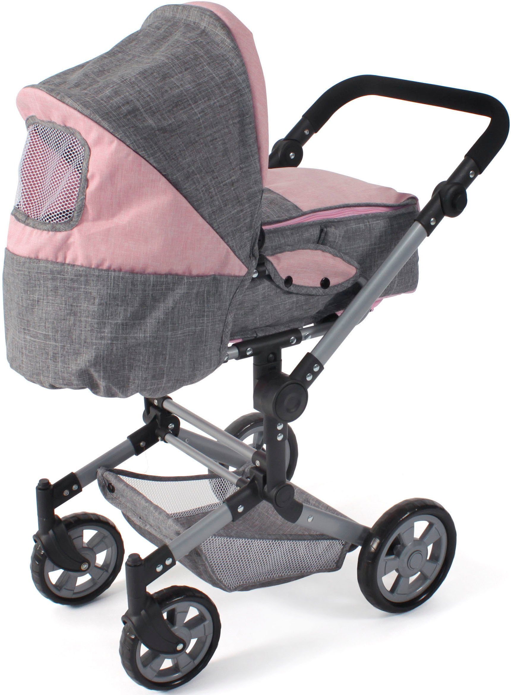 CHIC2000 Kombi-Puppenwagen Jara, Melange Rosa, zusammenklappbar