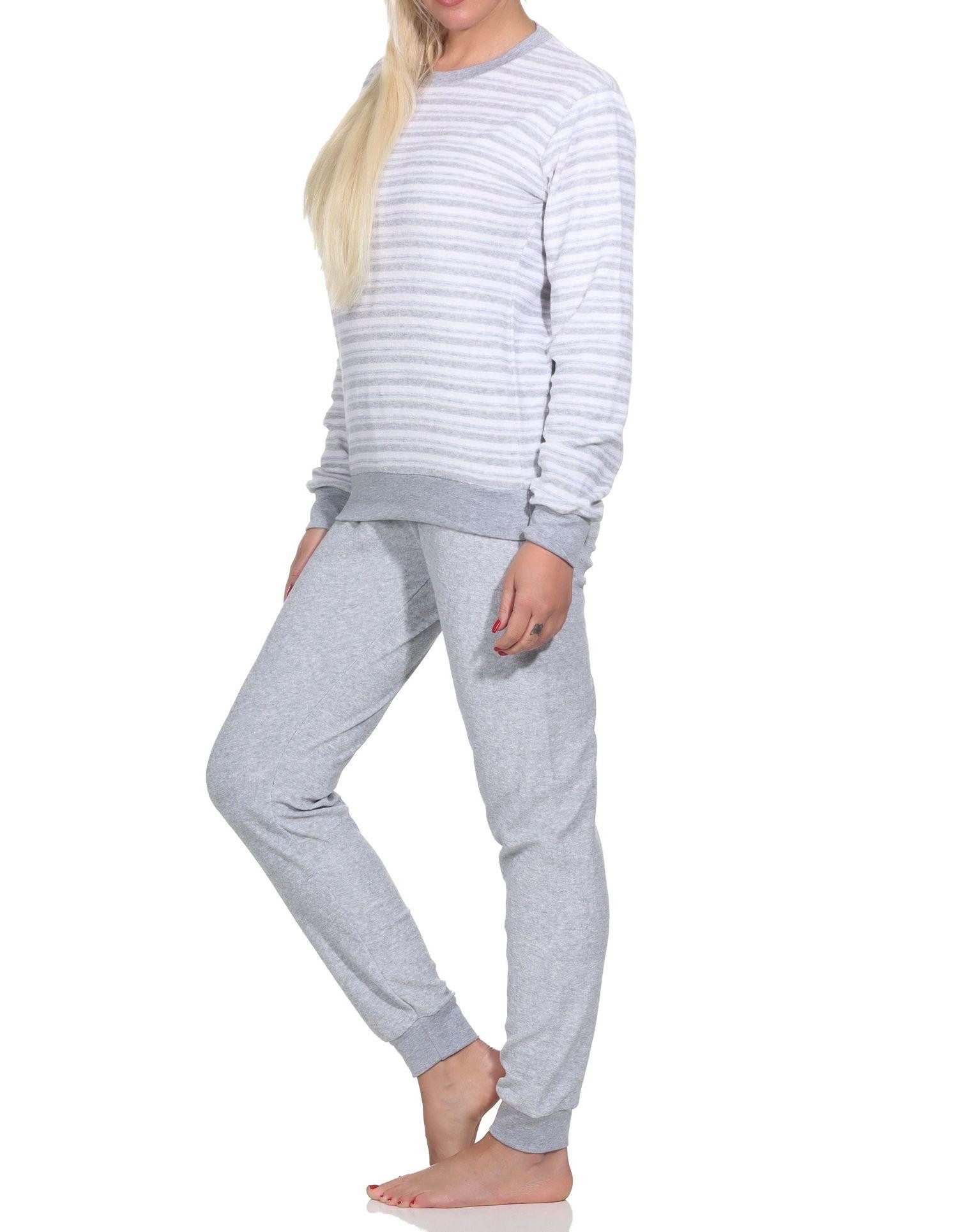 Normann Pyjama Wunderschöner Damen Frottee Schlafanzug langarm Pyjama mit Bündchen