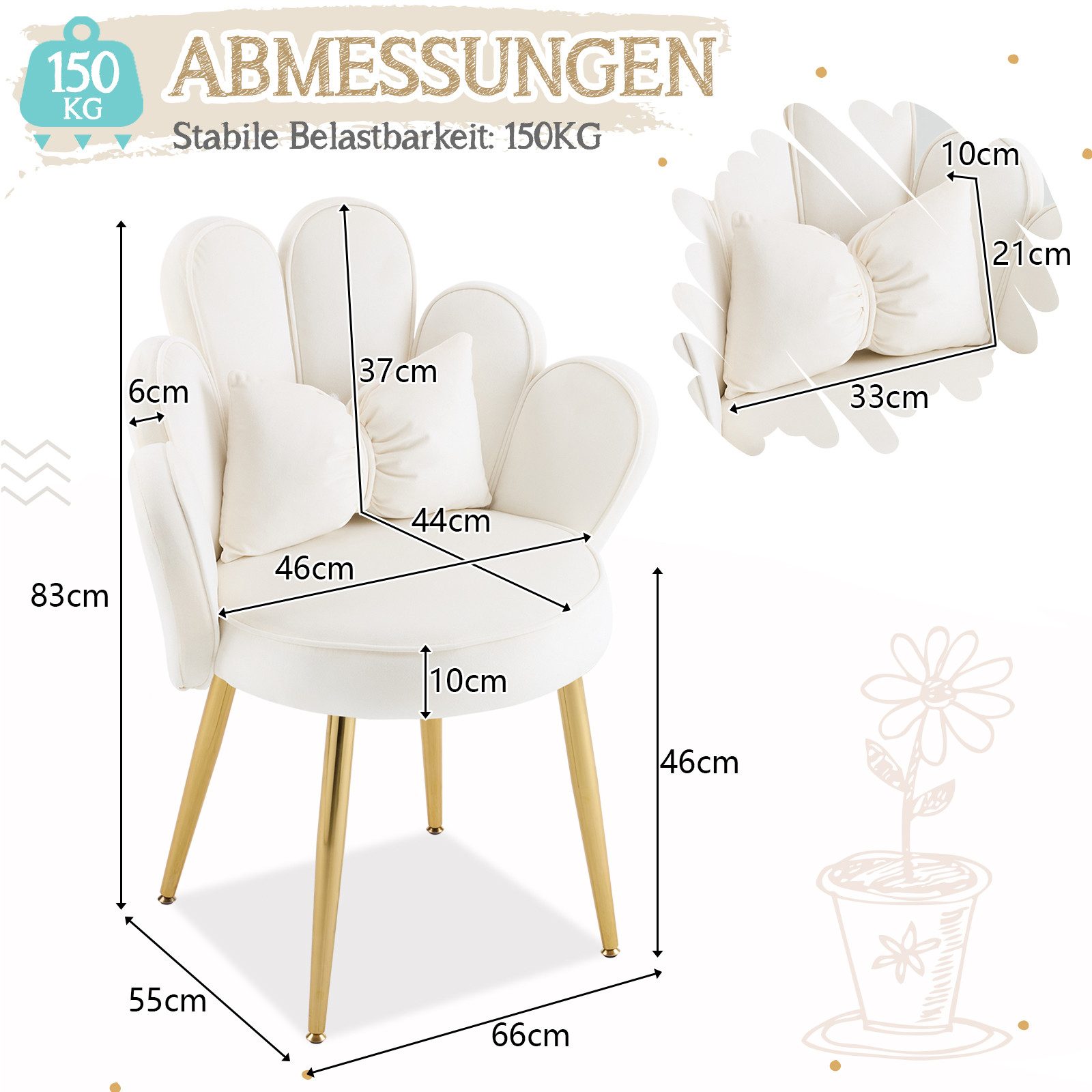 VINGLI Polsterstuhl mit Schleife Zierkissen, Schminktisch Stuhl, Monderne Esszimmerstuhl – Bild 3 von 5