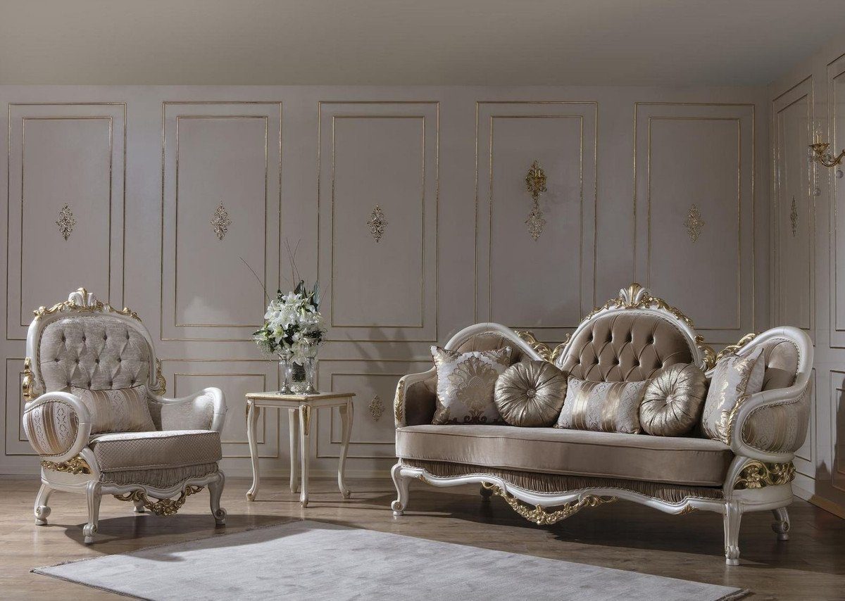 124 Barock Möbel Casa cm H. Weiß Wohnzimmer Sofa Barock dekorativen Padrino Prunkvolles Kissen - mit Gold Sofa / 80 / Braun Sofa x x - Luxus 220