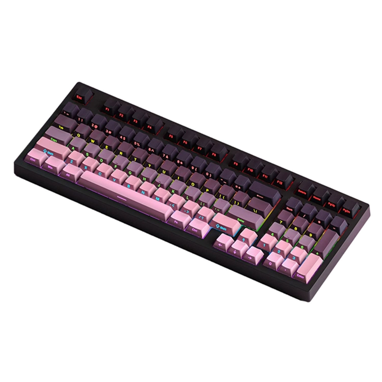 Refttenw Mechanische Gaming Tastatur, 98 Tasten LED Hintergrundbeleuchtete Tastatur (Minimalistischer PBT-Tastenkappen mit Farbverlauf)