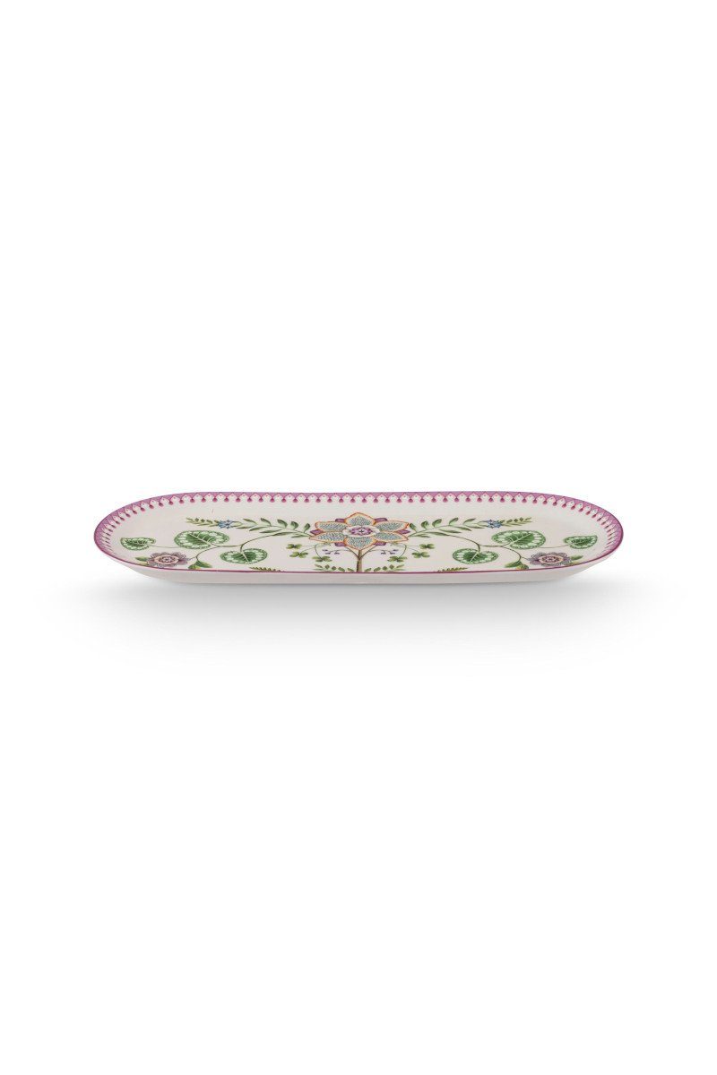 PiP Studio Servierplatte Lily&Lotus Kuchenplatte weiss/lila 33cm, Porzellan, (Platten), Cake Tray Lily&Lotus Off White 33.3x15.5cm