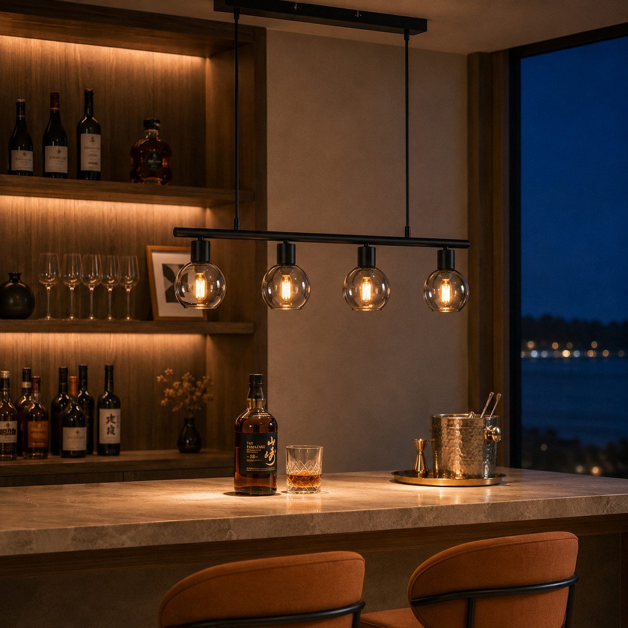 Zedelmaier Pendelleuchte Hängelampe 4-flammig mit Rauchglas, ohne Leuchtmittel, höhenverstellbar bis 100 cm, Industrie-Look