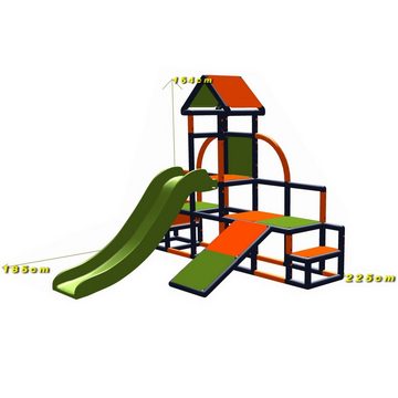move and stic Klettergerüst CHARLIN mit Rutsche und Kleinkindschräge, (kompl. Spiel-Set, Indoor & Outdoor / Spielhaus), Kletterturm mit 2 Rutsche, recyclebarer Kunststoff, Made in Germany