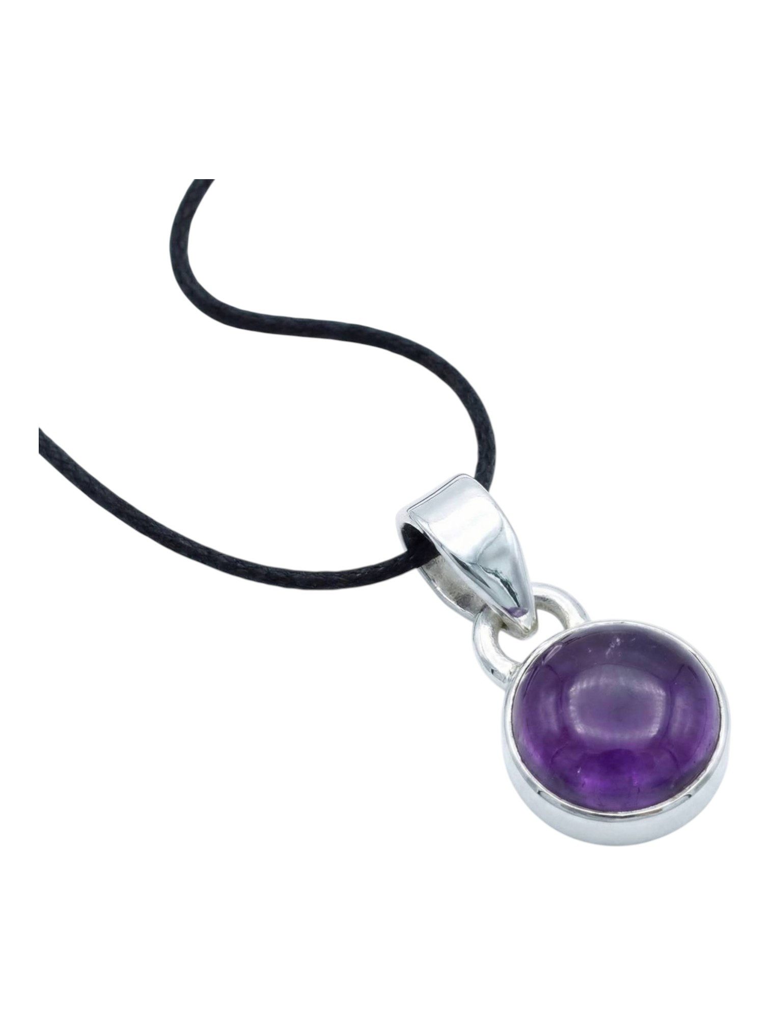mantraroma Kettenanhänger SAMA rund aus 925 Silber mit Amethyst (Kettenanhänger am Baumwollband im Schmuckbeutel), 925 Sterling Silber Kettenanhänger für Damen