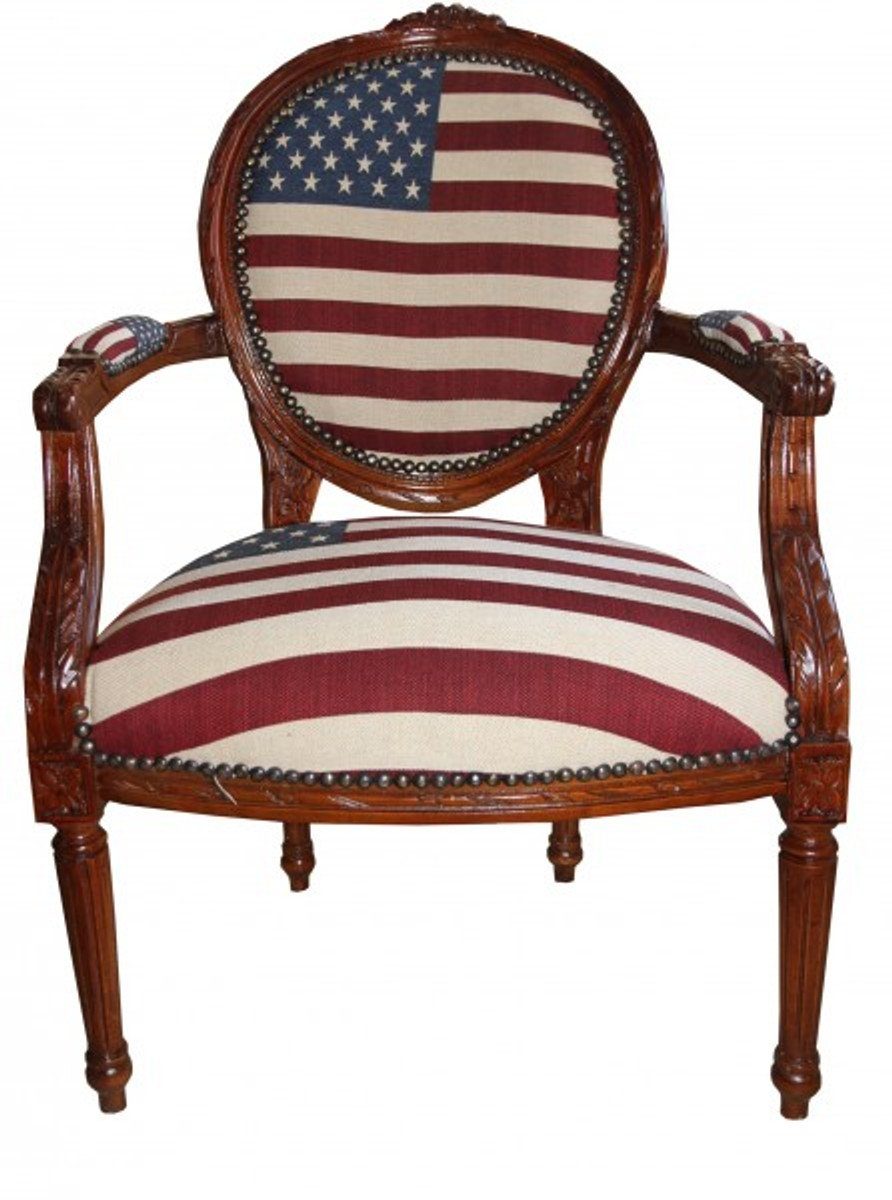 USA Casa Salon Braun Stil Mahagoni / Barock Stuhl USA Padrino Besucherstuhl Design -