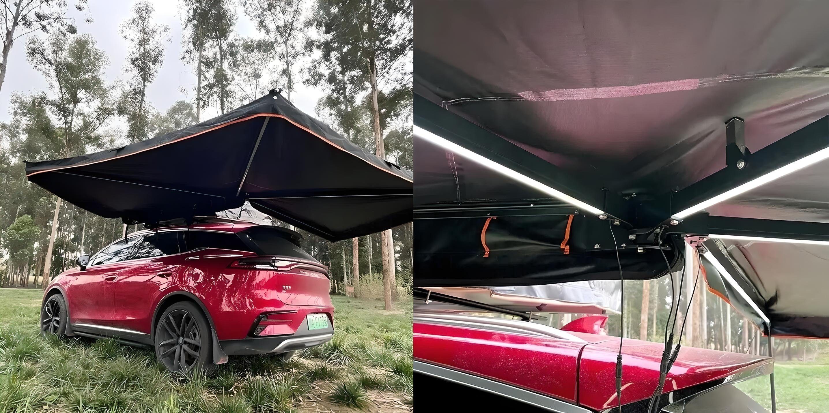 Markisenvorzelt 270° Autodachmarkise Auto Markise, Vordach, Dachzelt Schwarz/Grau LED