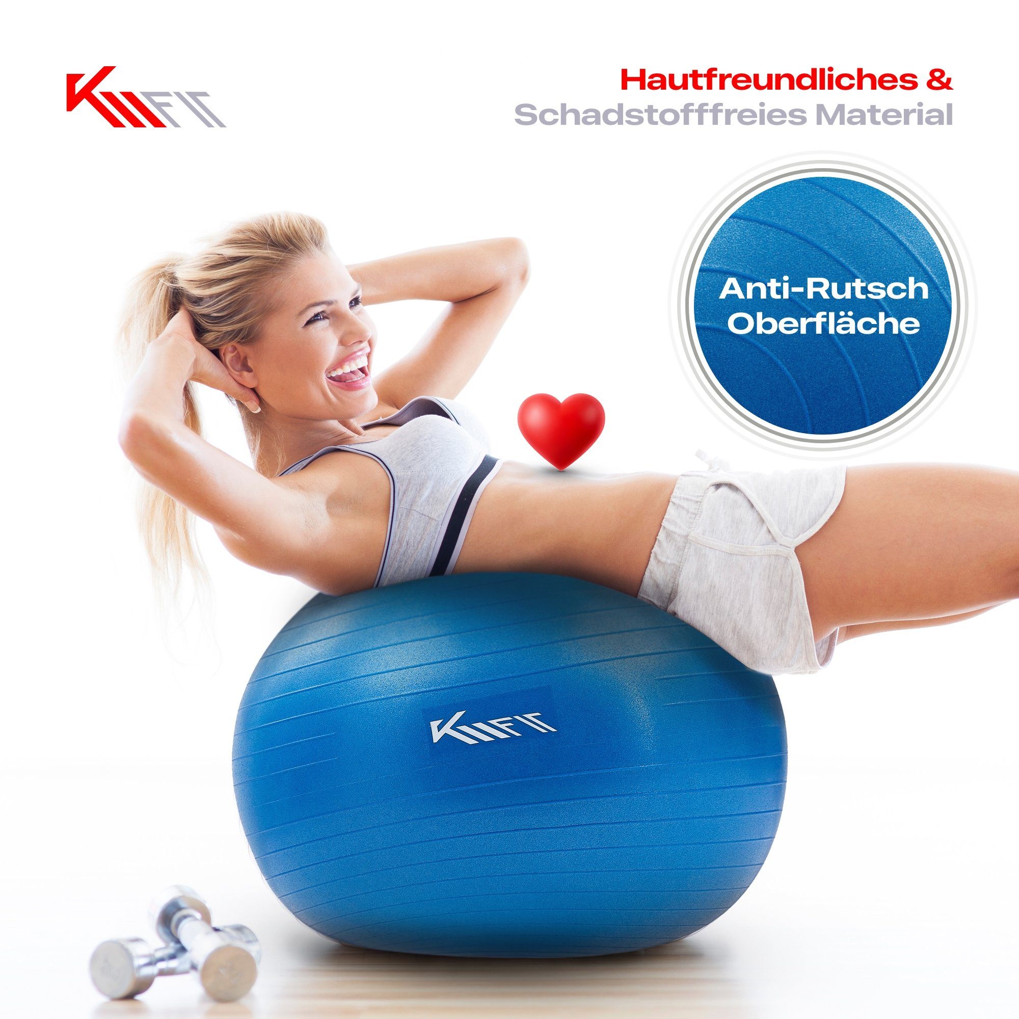 KM - Fit Gymnastikball 55 cm Trainingsball Sitzball für Fitness, Yoga & Gymnastik (mit Luft-Pumpe), Max. Belastbarkeit: 300 kg