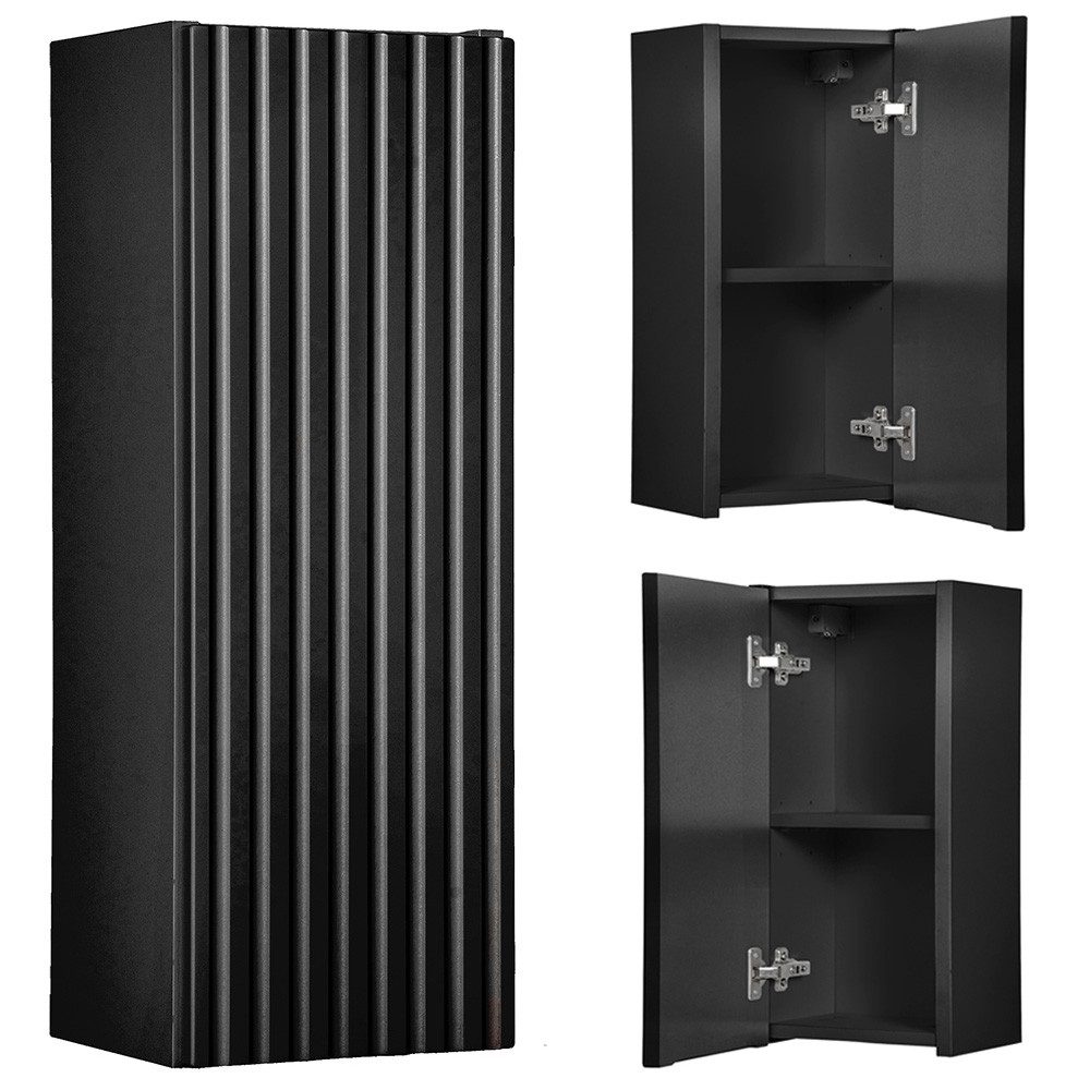 Lomadox Hängeschrank NEWPORT-56-BLACK 20cm Badschrank 1-trg schwarz gerillte Front grifflos