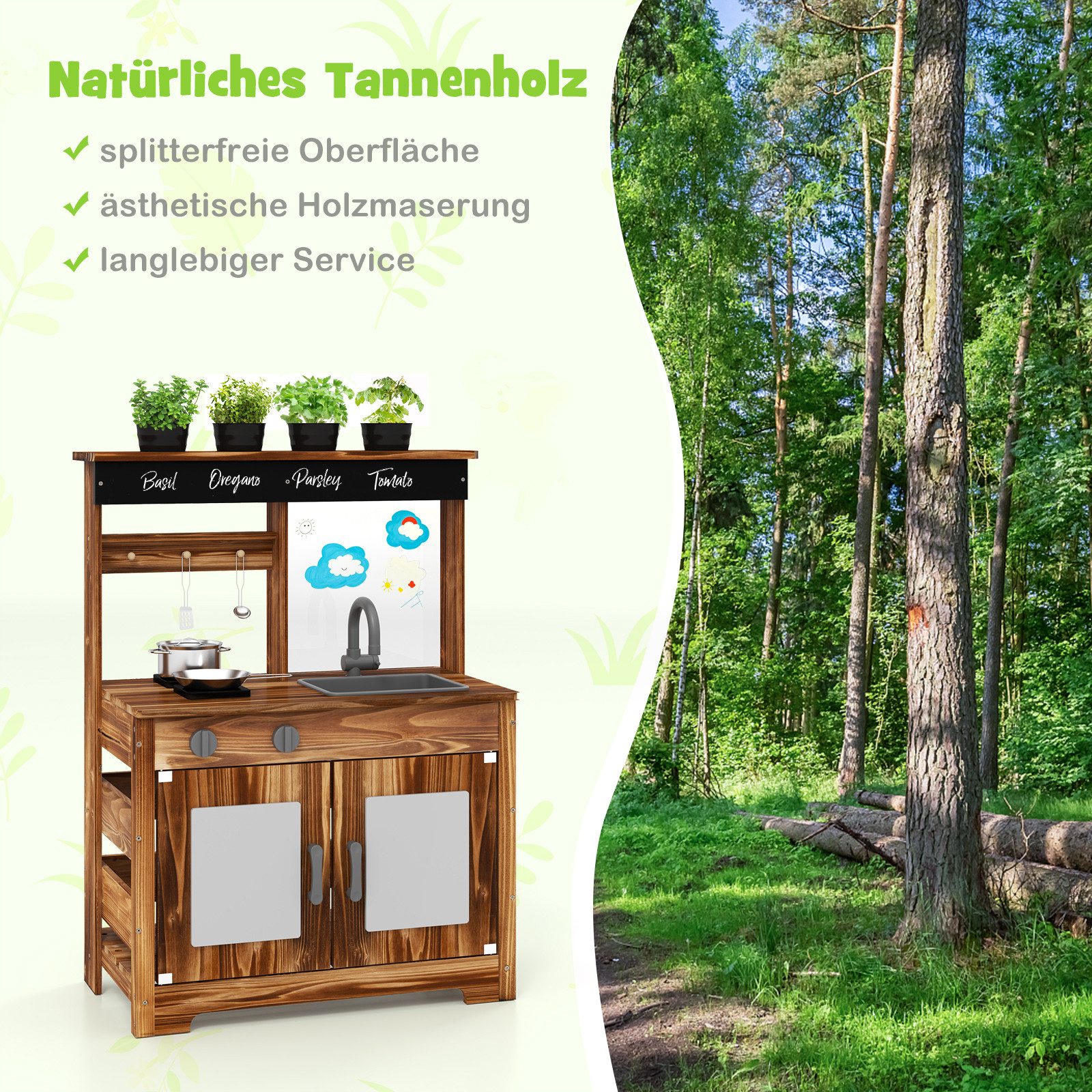 COSTWAY Outdoor-Spielküche Holz, Kinder Matschküche, Outdoor, günstig online kaufen