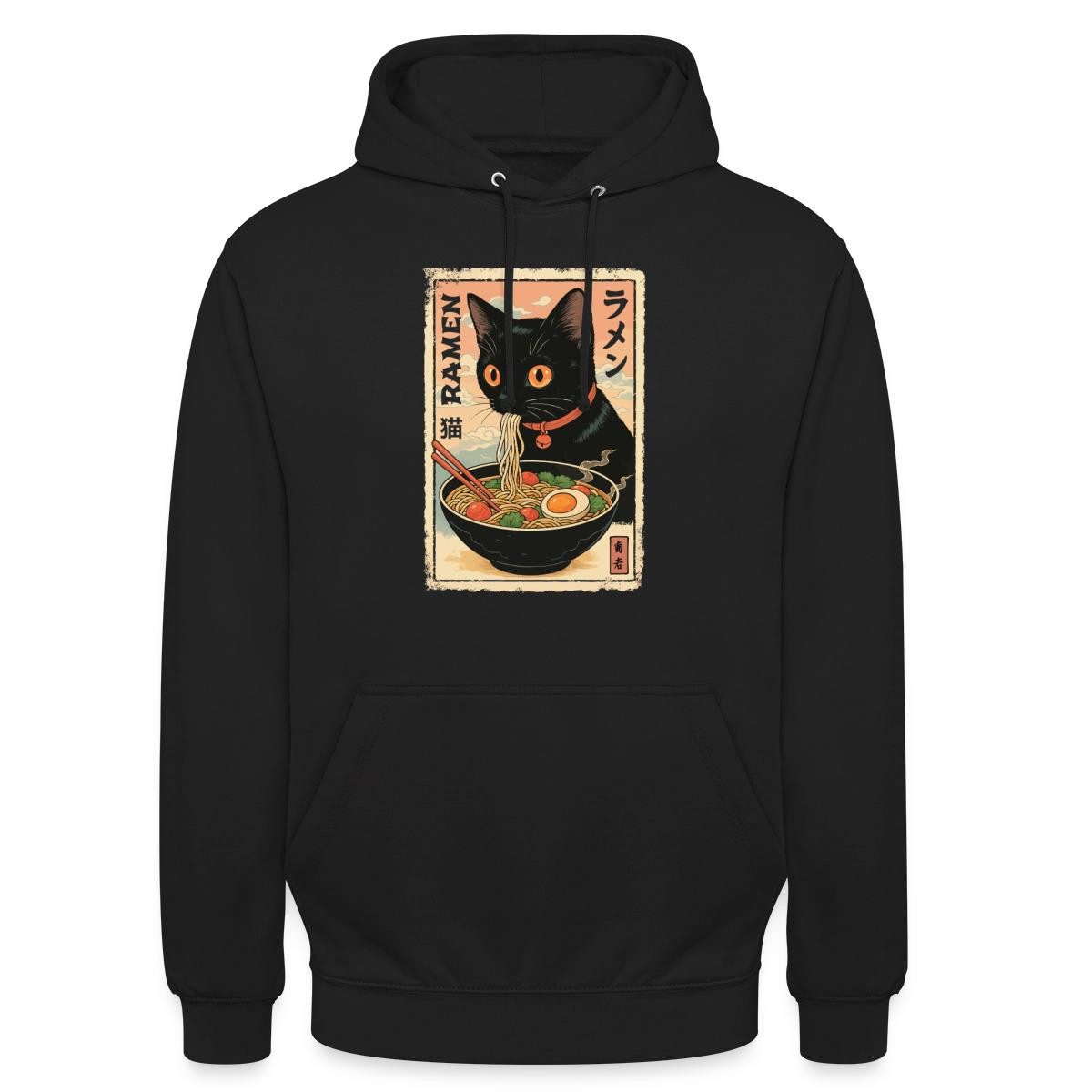 Hoodie Ramen Katze, Schwarze Katze Mit Nudelsuppe Unisex Hoodie