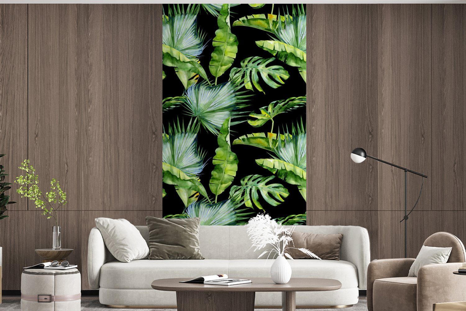 Tropisch Fototapete MuchoWow - Schlafzimmer Muster, Wohnzimmer für Palmwedel Matt, bedruckt, St), - Fototapete Küche, (2 Vliestapete