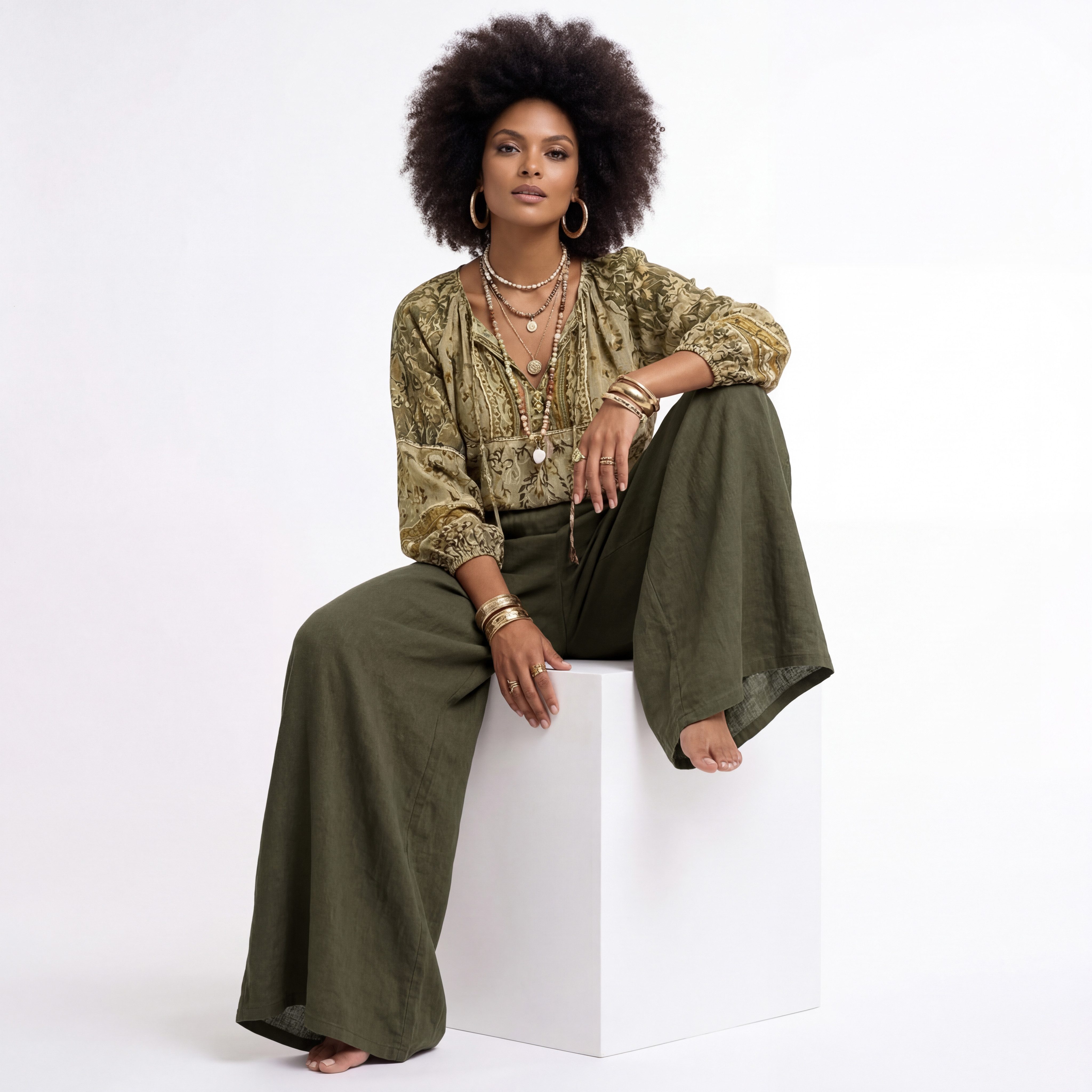 YC Fashion & Style Leinenhose Palazzo Hose weit – Sommerhose mit elastischem Bund und Taschen in Unifarbe