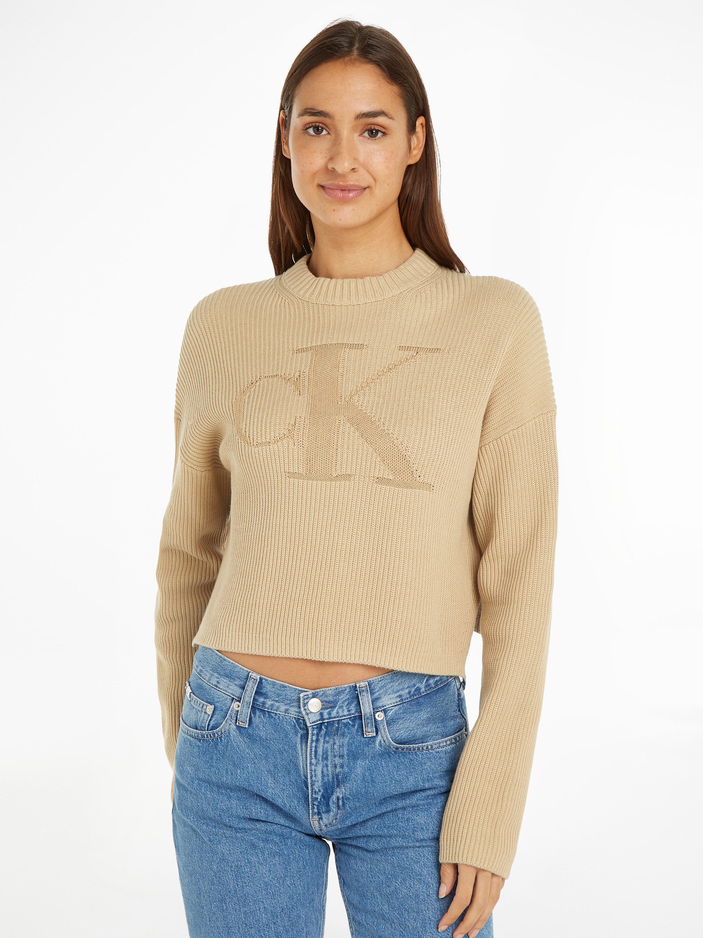 Calvin Klein Jeans Stehkragenpullover LOGO INTARSIA REGULAR SWEATER mit Logostickerei