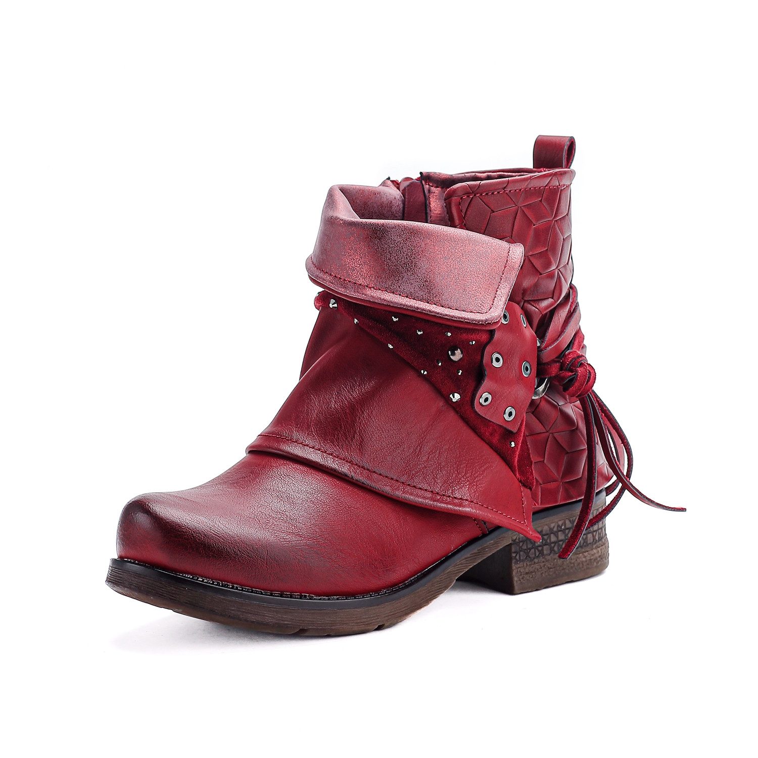 Pogolino ST20 Bikerboots Damen Biker Boots leicht gefüttert Nieten Reißverschluß