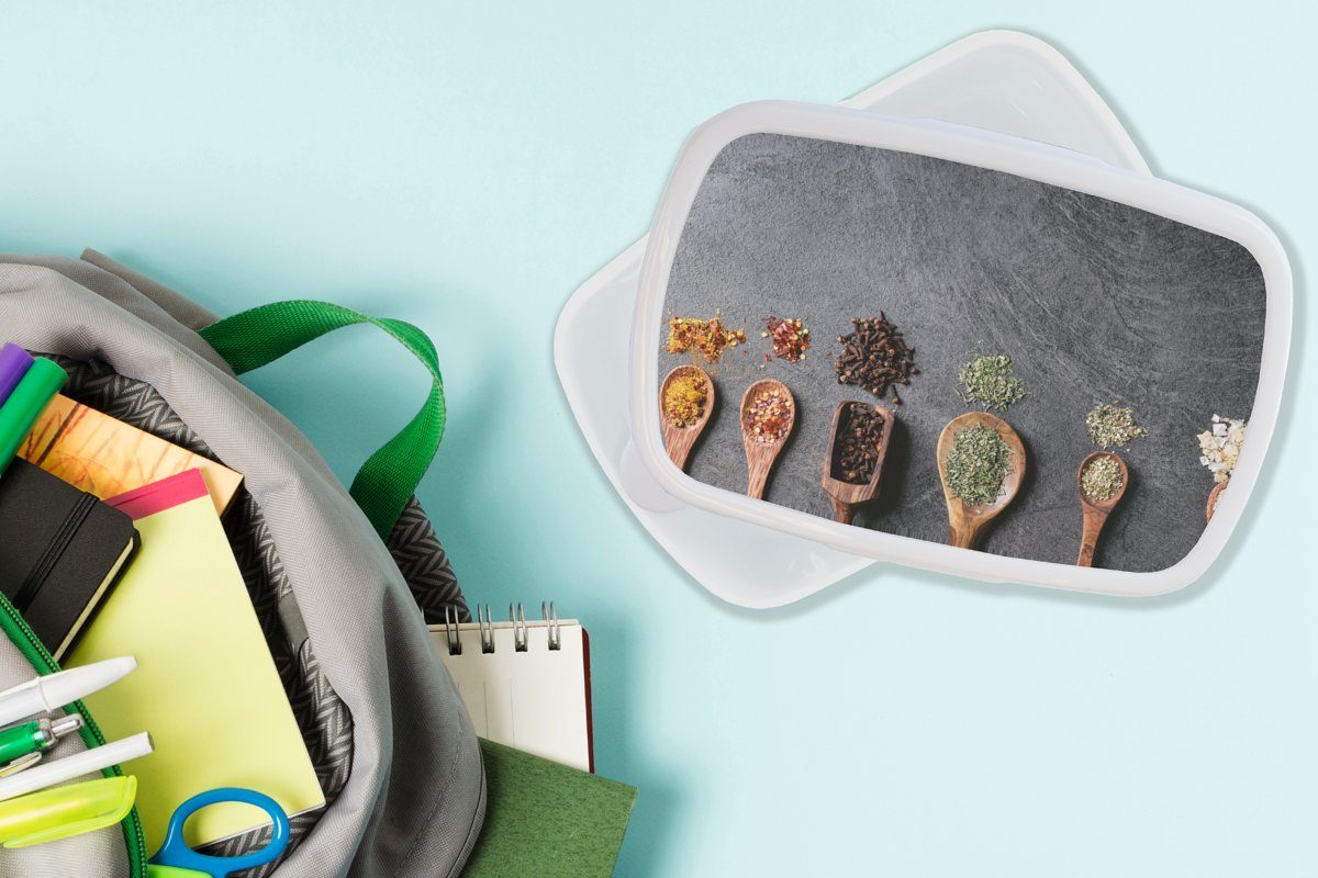Industrie, Schöpfkelle Erwachsene, Jungs Brotdose, Kinder Kunststoff, - und MuchoWow weiß Gewürze und Brotbox - Kräuter für (2-tlg), für Mädchen Lunchbox -
