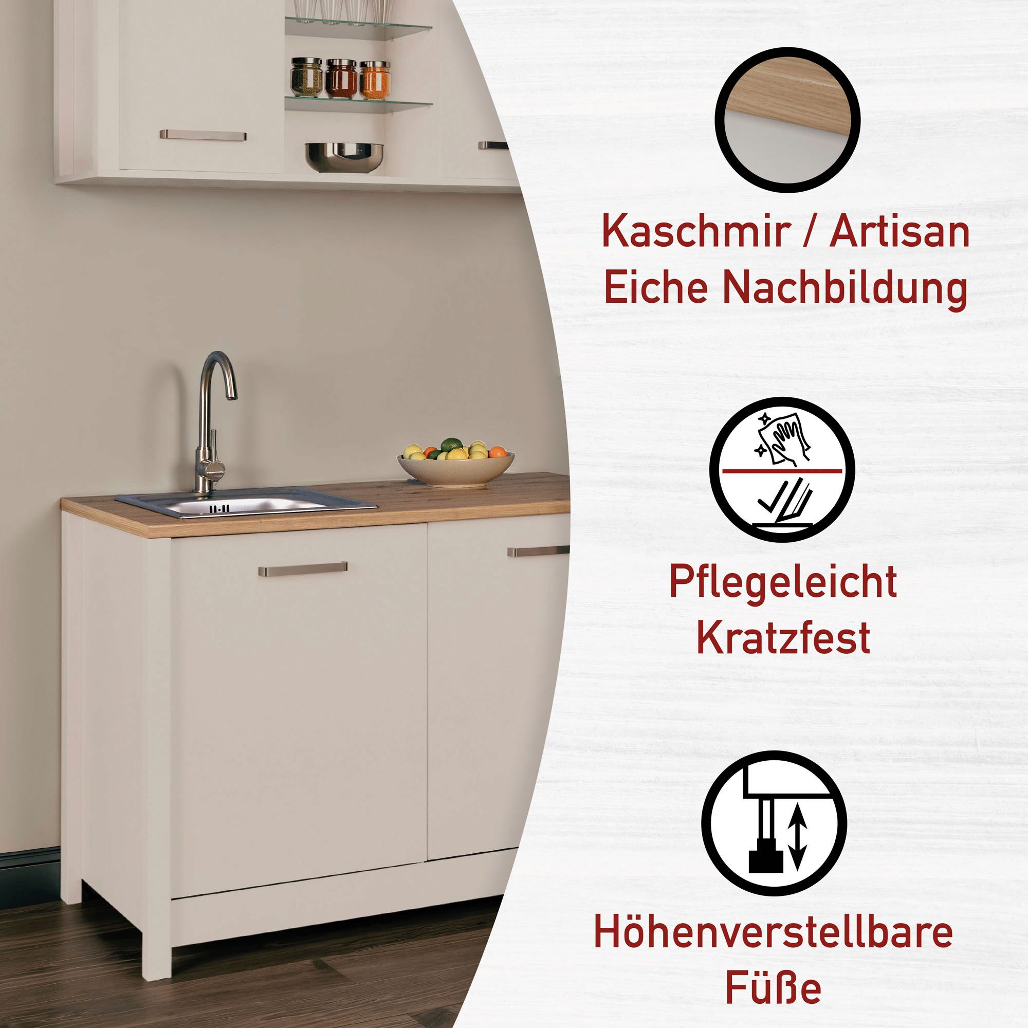 Inter Link Spülenschrank Pienza, Küchenschrank, Spülenunterschrank, HPL-Arbeitsplatte (1-St) Für Spüle & Spülmaschine, Soft-Close, Füße höhenverstellbar, 130x60x92