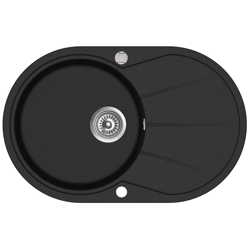 vidaXL Küchenspüle Küche Spülbecken Granitspüle Einzelbecken Oval Schwarz, 78/50 cm