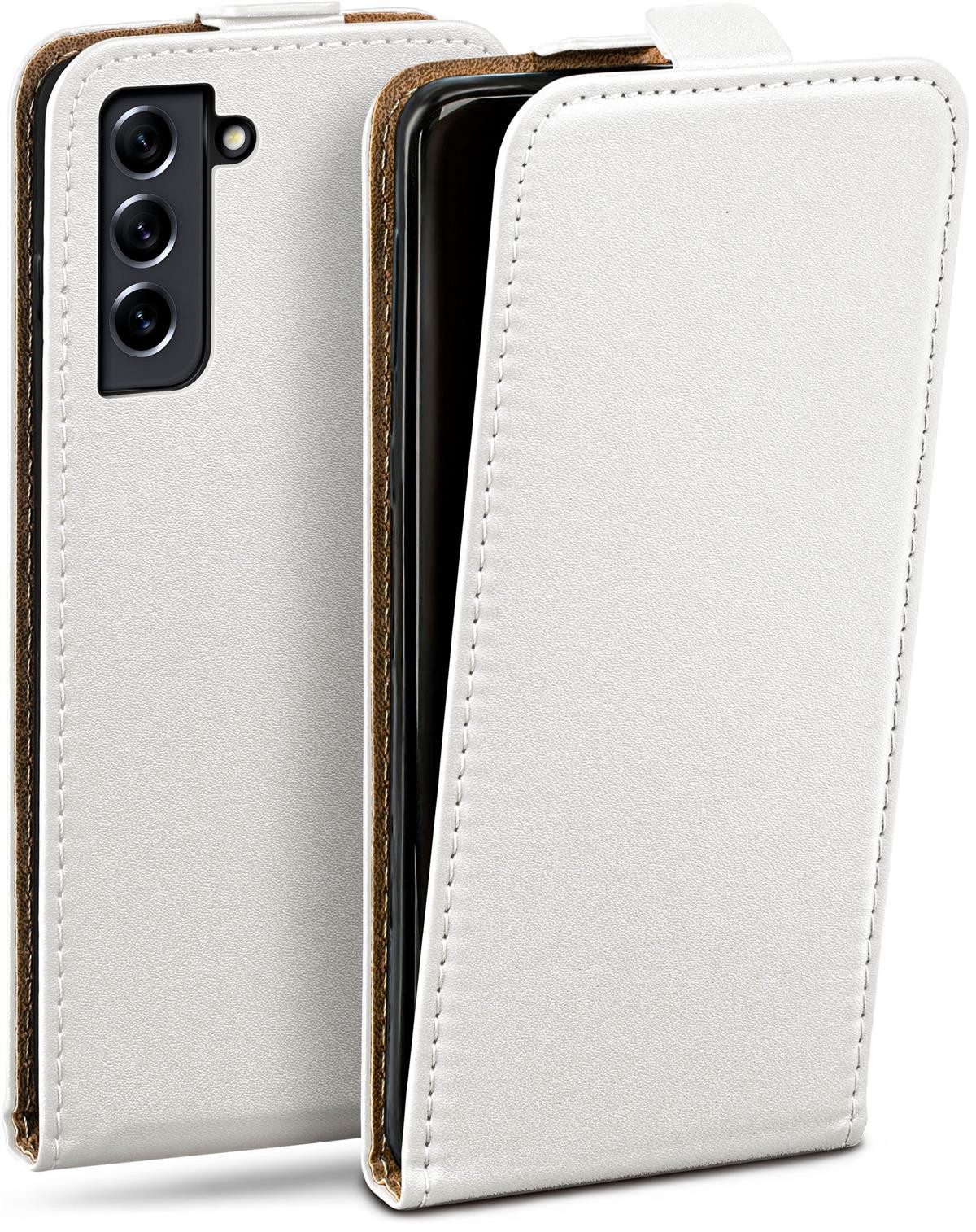 moex Handyhülle für Samsung Galaxy S21 FE 5G Hülle Klappbar Flip Case Weiß 6,4 Zoll, 360 Grad Schutz Handytasche Leder Optik PU Lederhülle Cover Klapphülle