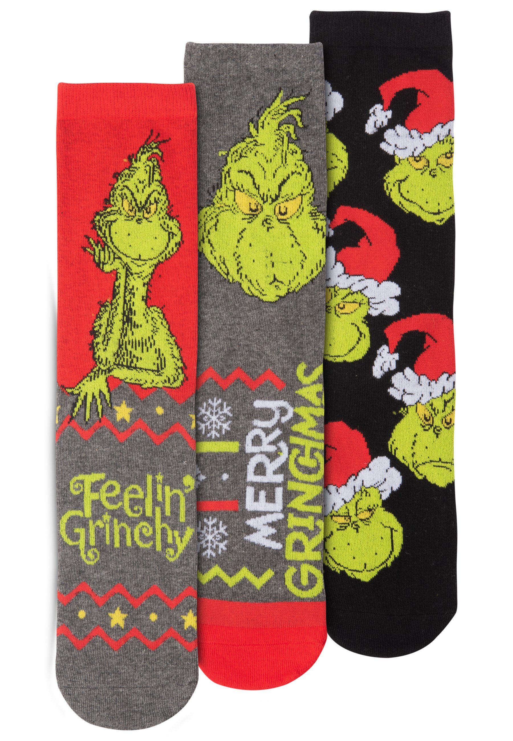 Socken The Grinch Socken für Herren - Sneaker Männer 40-45 (3er Pack)