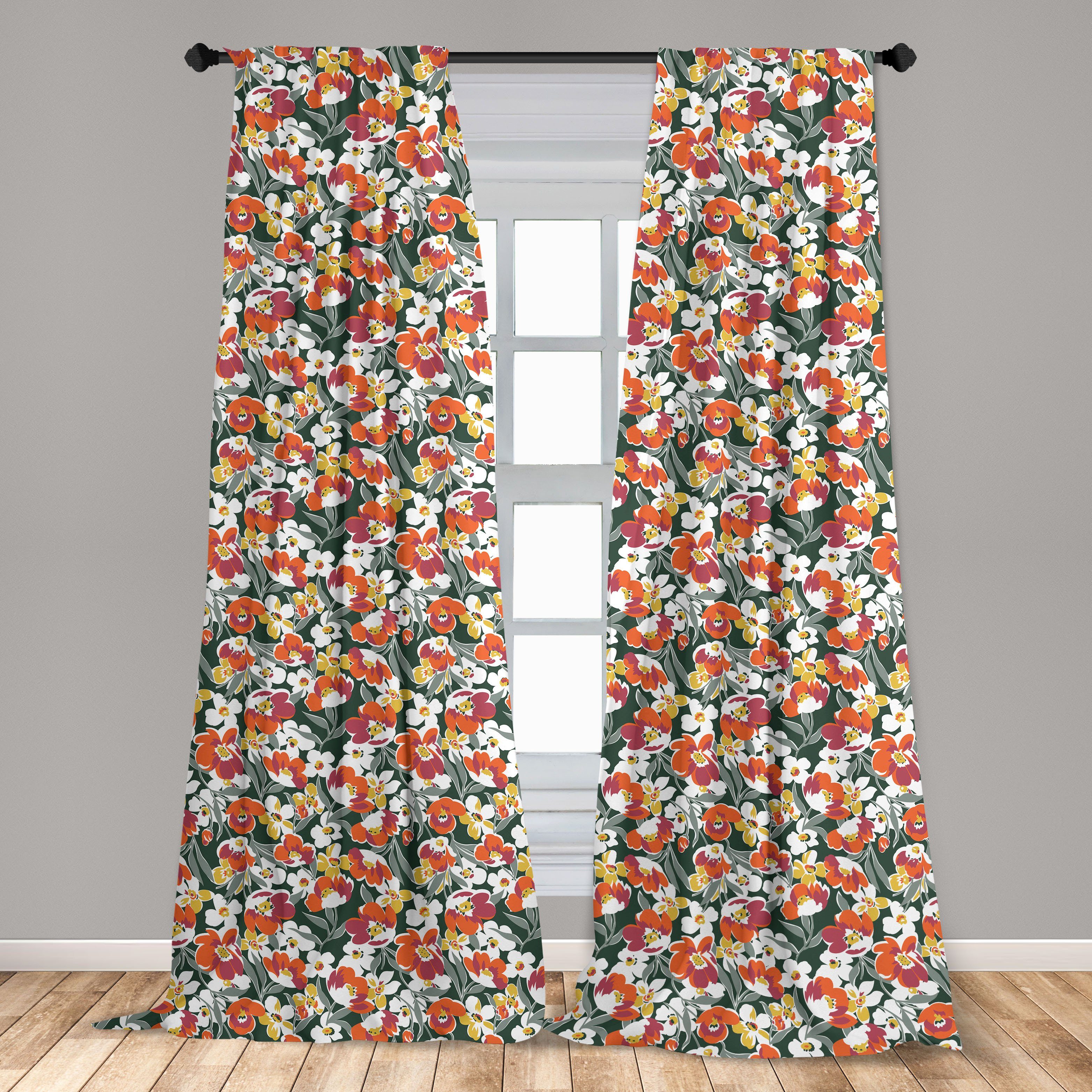 Gardine Vorhang für Wohnzimmer Microfaser, Vintage Schlafzimmer Abakuhaus, Blumen Dekor, Natur Vibrant