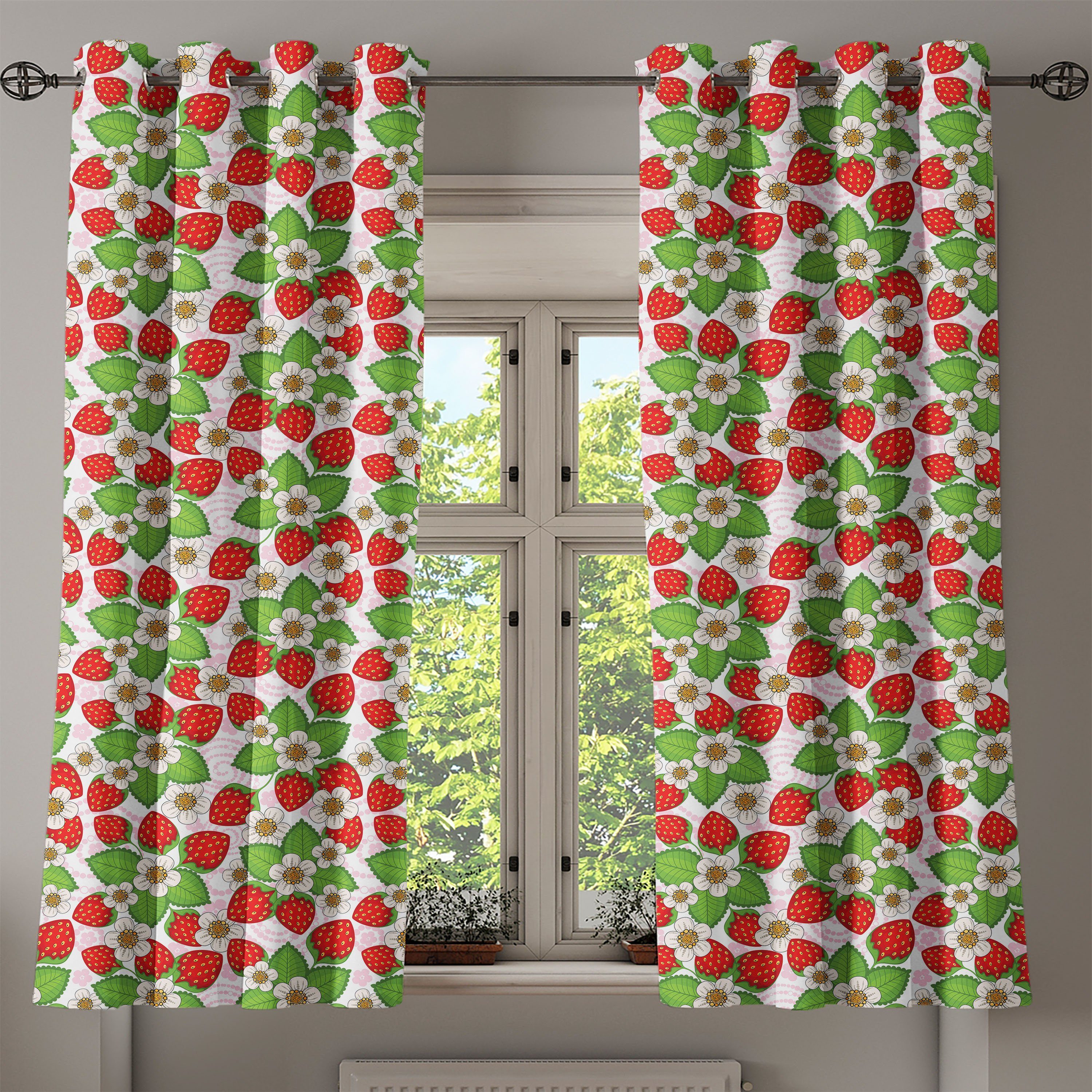 Floral Abakuhaus, Wohnzimmer, Strawberry 2-Panel-Fenstervorhänge Gardine Frühling für Dekorative Schlafzimmer Szene