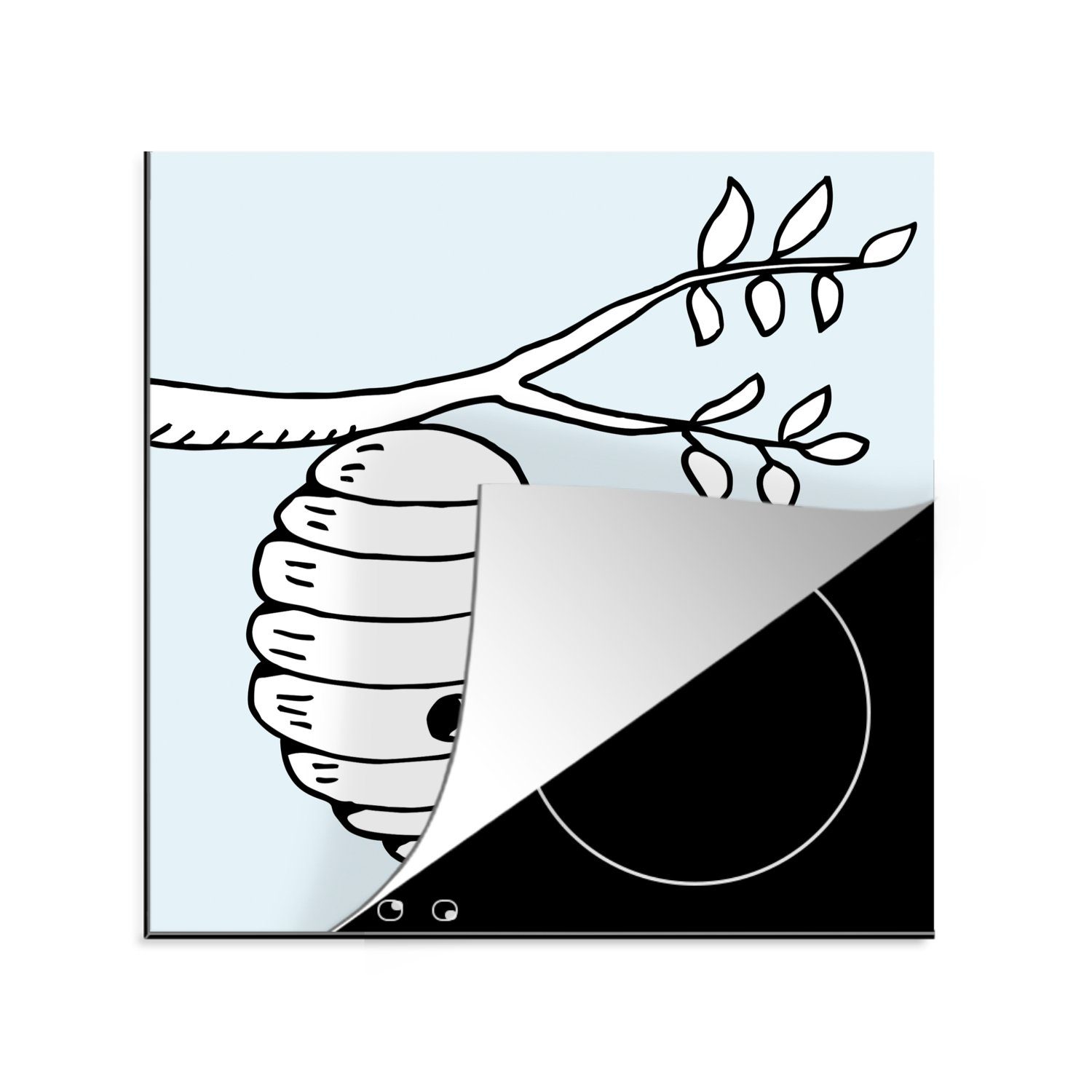 für Vinyl, tlg), Cartoon-Illustration Bienenstock, Herdblende-/Abdeckplatte Arbeitsplatte (1 78x78 cm, von und küche einem Ceranfeldabdeckung, Bienen MuchoWow