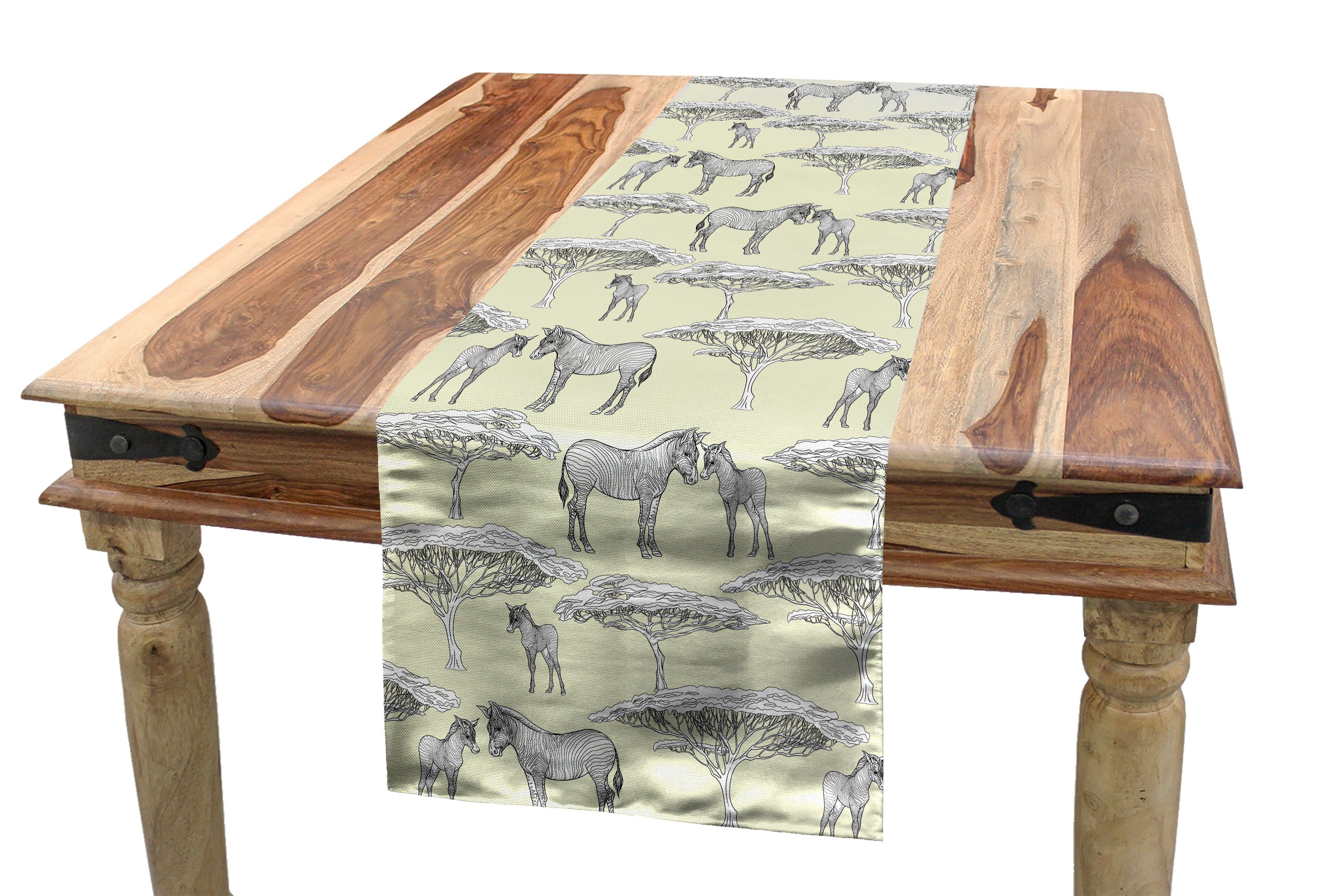 Abakuhaus Tischläufer Esszimmer Küche Rechteckiger Dekorativer Tischläufer, Safari Zebras und Bäume Muster