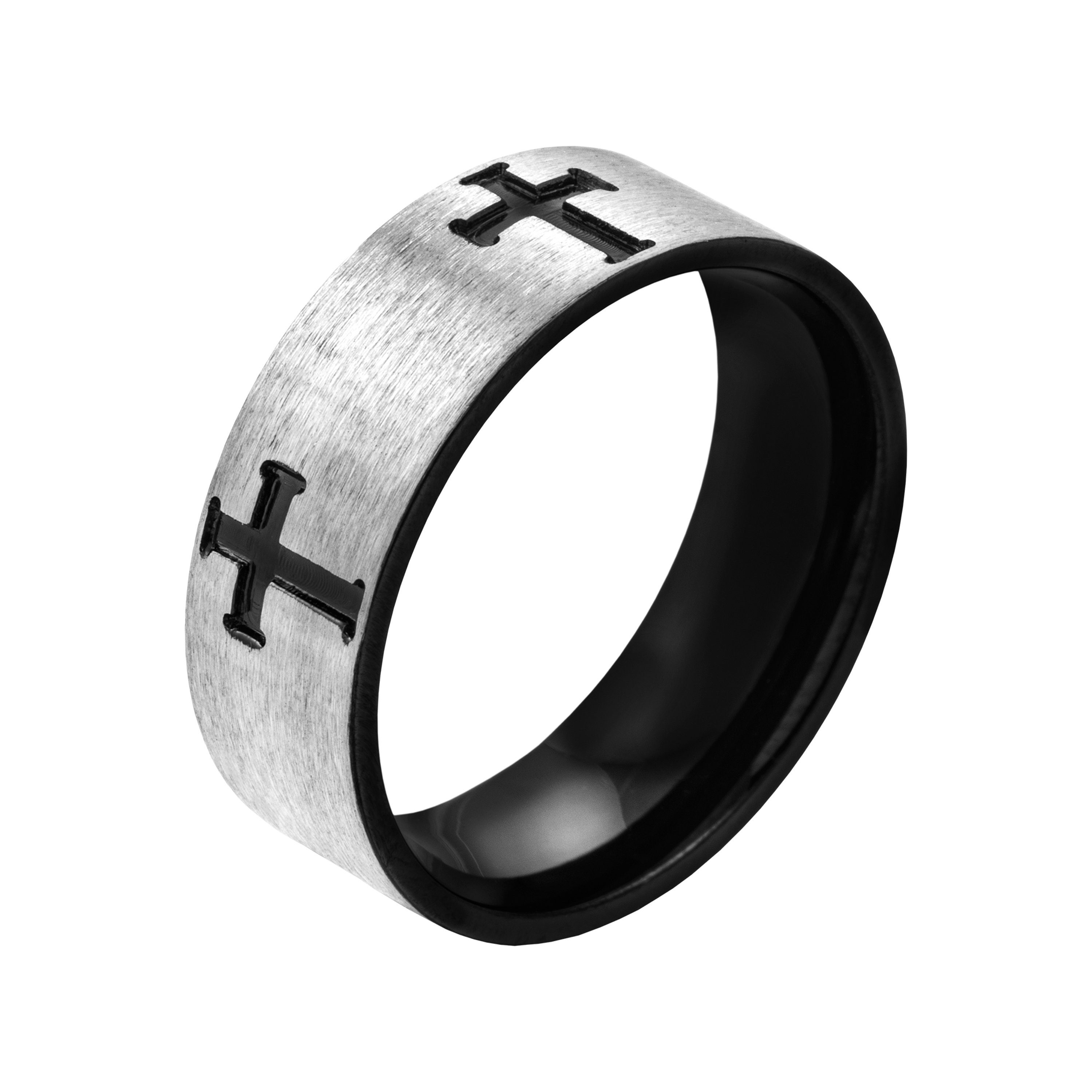 meditoys Fingerring Herren-Edelstahlring · Kreuzornament · schwarz · Breite: 7,0 mm