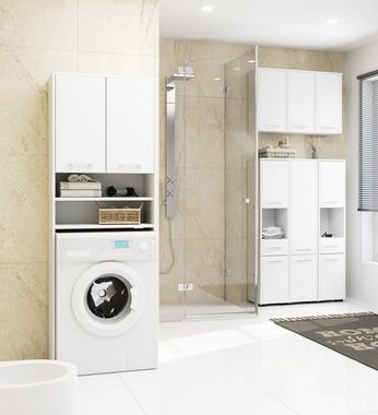 Home Collective Waschmaschinenumbauschrank 64x30x180cm, Badezimmer Hochschrank, mit 2 Türen und 4 Regalen Badschrank Badregal Flur weiß
