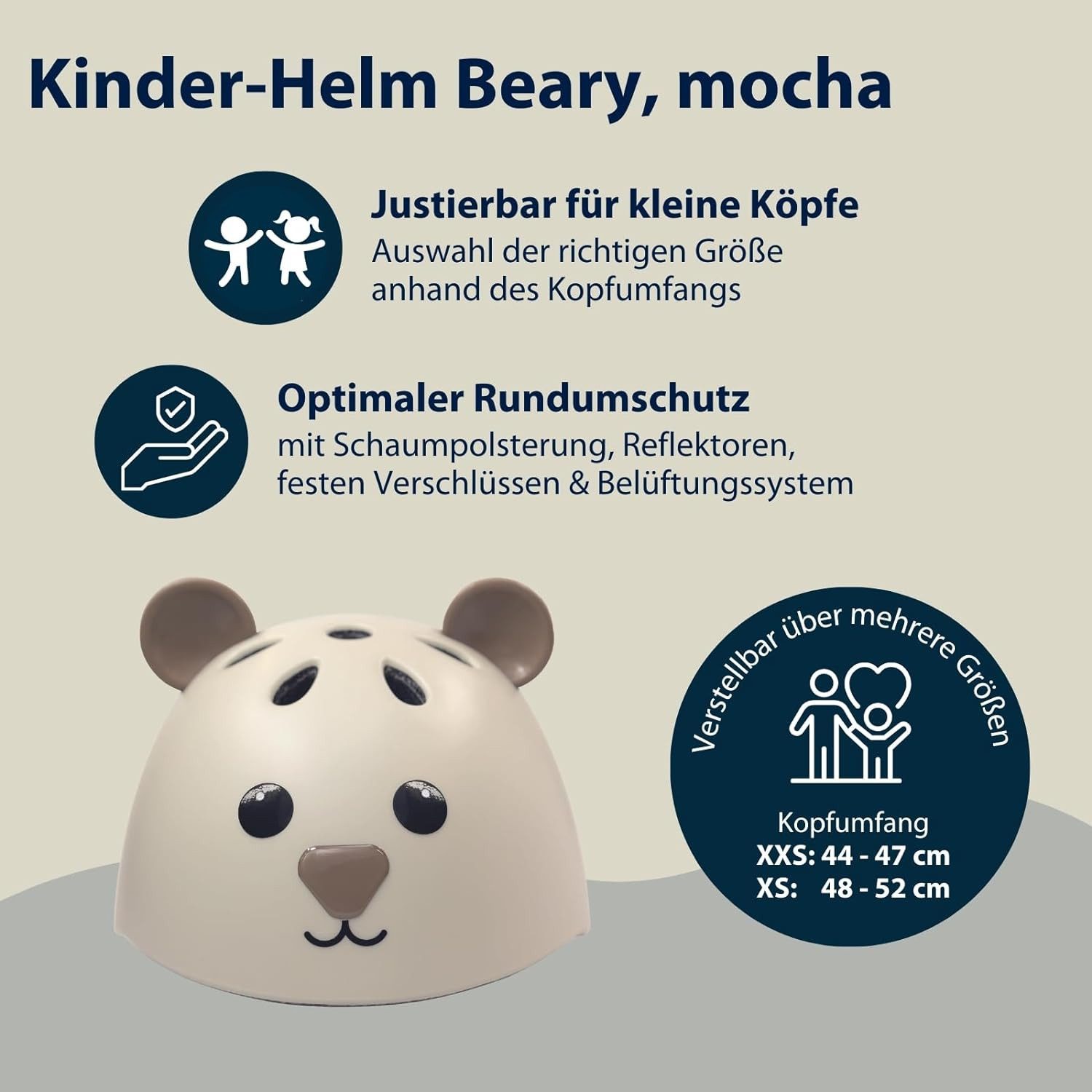 Hudora Kinderhelm Beary, mocha, Kleinkind-Helm in XXS/XS - Ideal für Laufrad, Scooter & Fahrrad