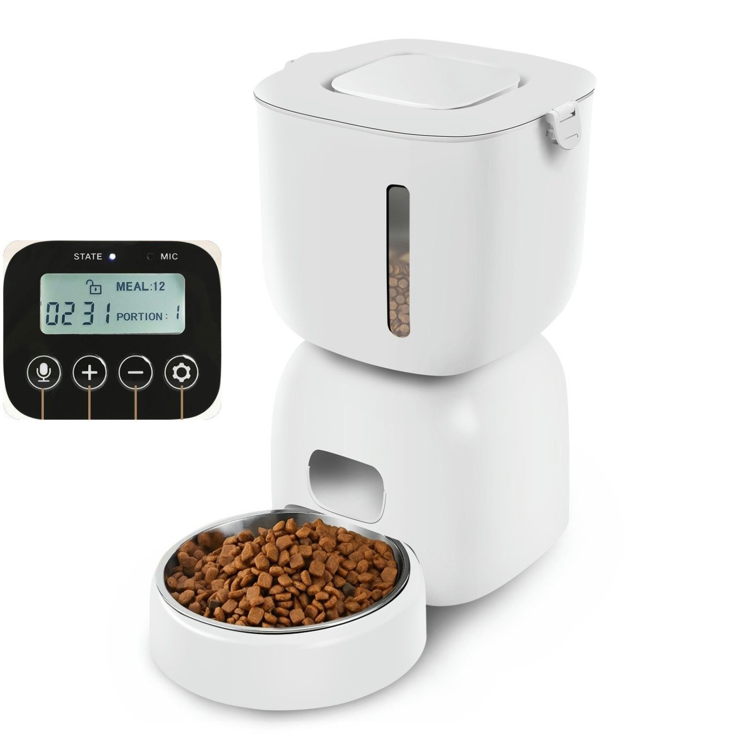 KNKA Katzen-Futterspender 2025 Neues Modell Edelstahl Futterautomat, mit LED-Anzeige und Mikrofon, 3 Liter