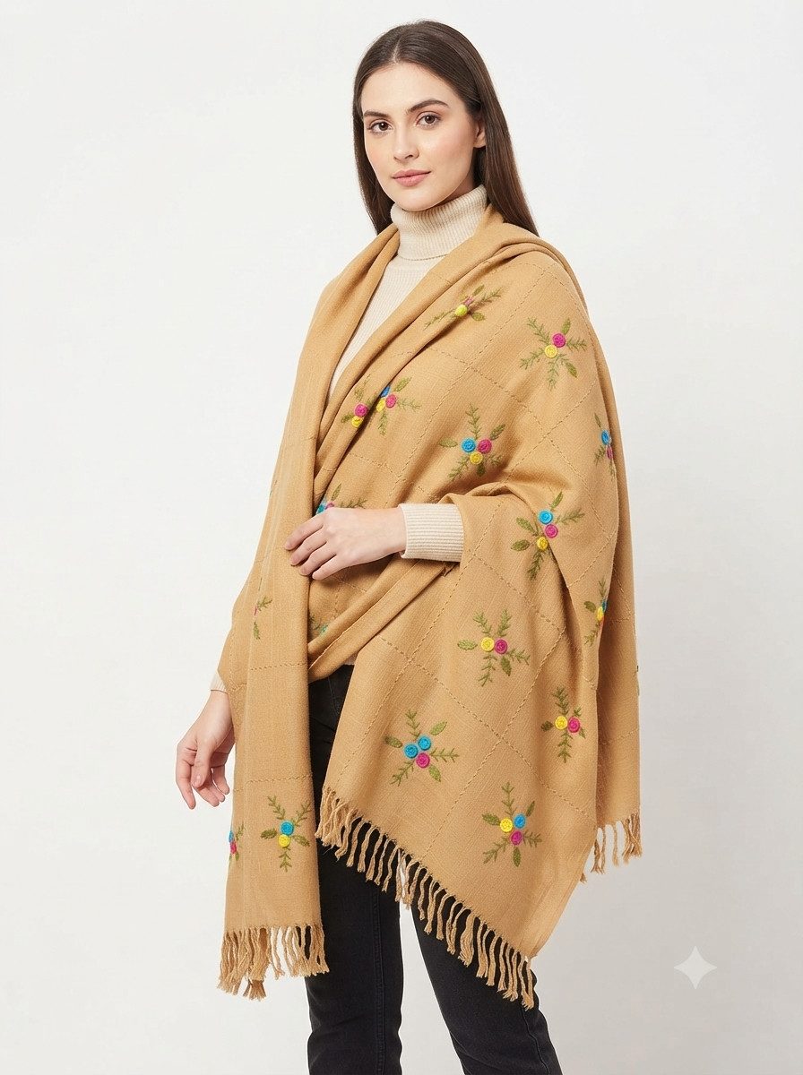 PfauGermany Wollschal Himalayan Premium Quality XXXL Exclusive Embroidery Wool Schals