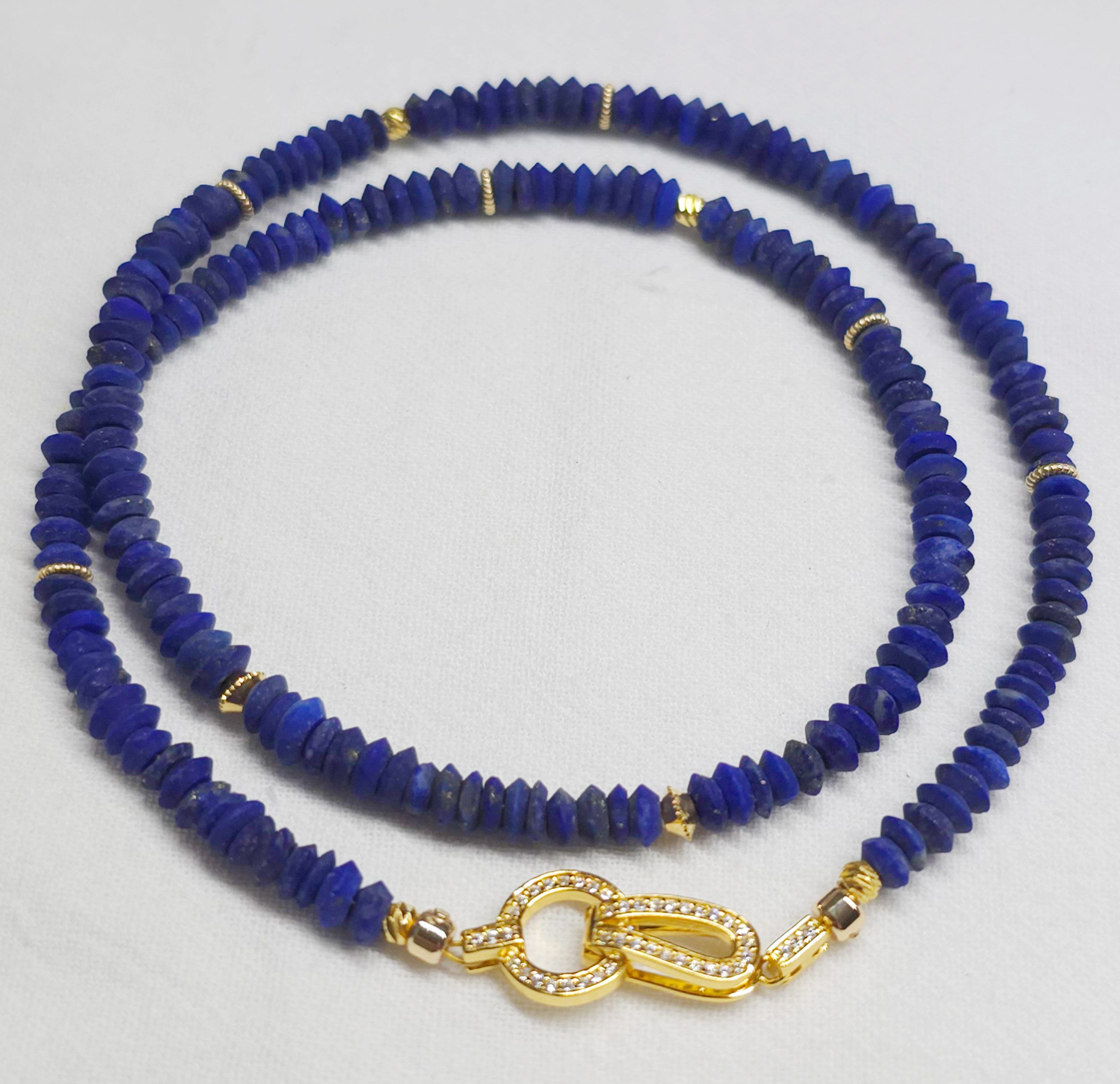 GOLDEN Charm-Kette Afghanischer Lapislazuli Halskette, 925 Silber vergoldeter Verschluss