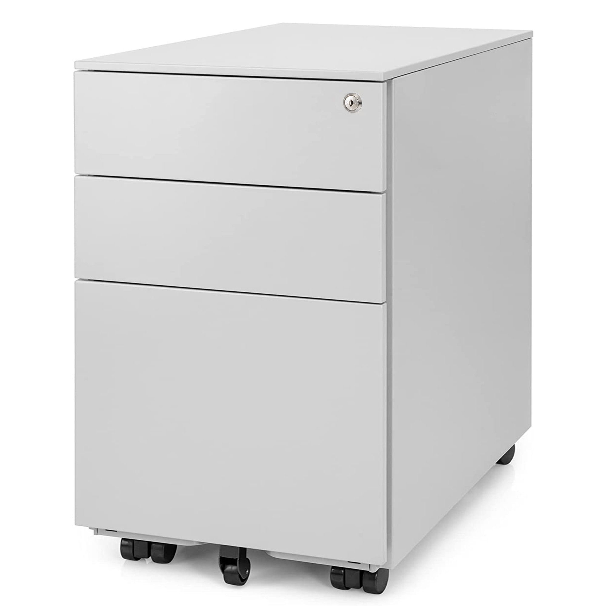 Ergotopia Rollcontainer Bürocontainer abschließbar besonders mit Stahl 3 robust Schubladen kaltgewalzten durch Schreibtischcontainer, Grau