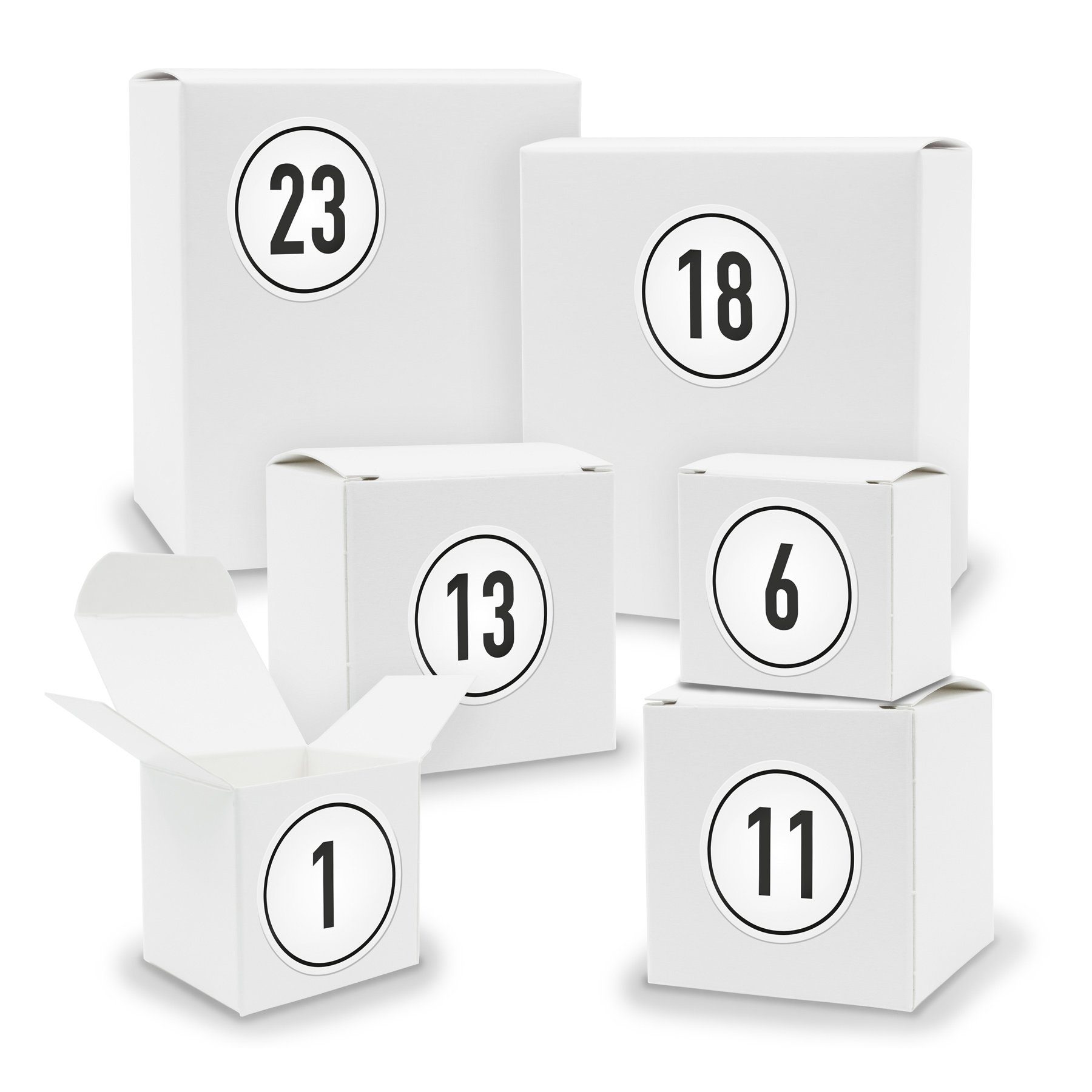 itenga befüllbarer Adventskalender Adventskalender zum Füllen 24x Quader Würfel gemischt WEISS + Sticker