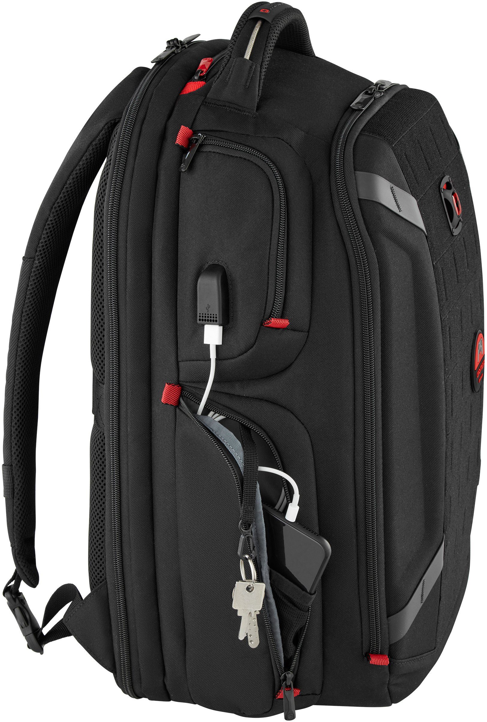 17,3 Zoll; schwarz, Wenger inklusive bis Laptoprucksack Gaming-Laptop-Rucksack PlayerOne 17,3 Zoll, USB-Schleuse Laptops für