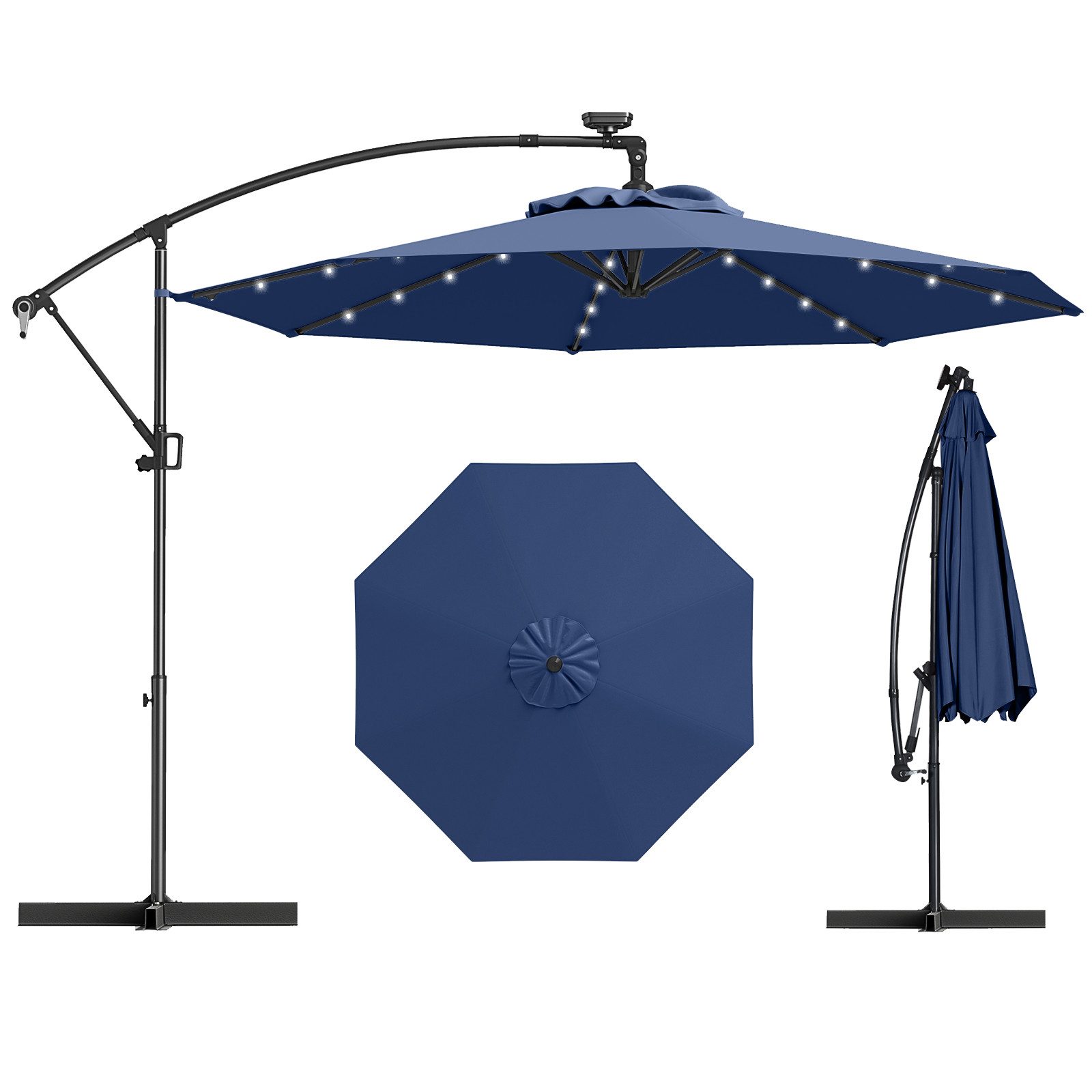 KOMFOTTEU Sonnenschirm mit 32 Solar-LED-Lichtern, höhenverstellbarer günstig online kaufen