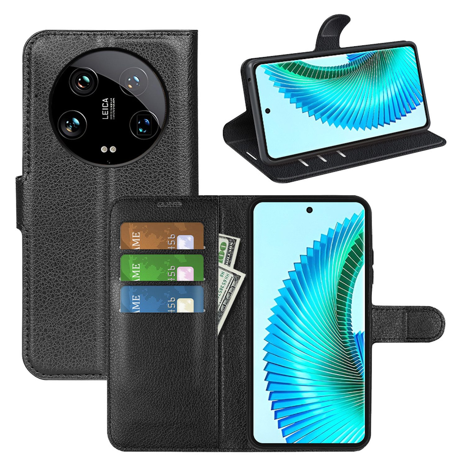 Wigento Smartphone-Hülle Für Xiaomi 14 Ultra Kunst Leder Book Wallet Schutz Hülle Tasche Case