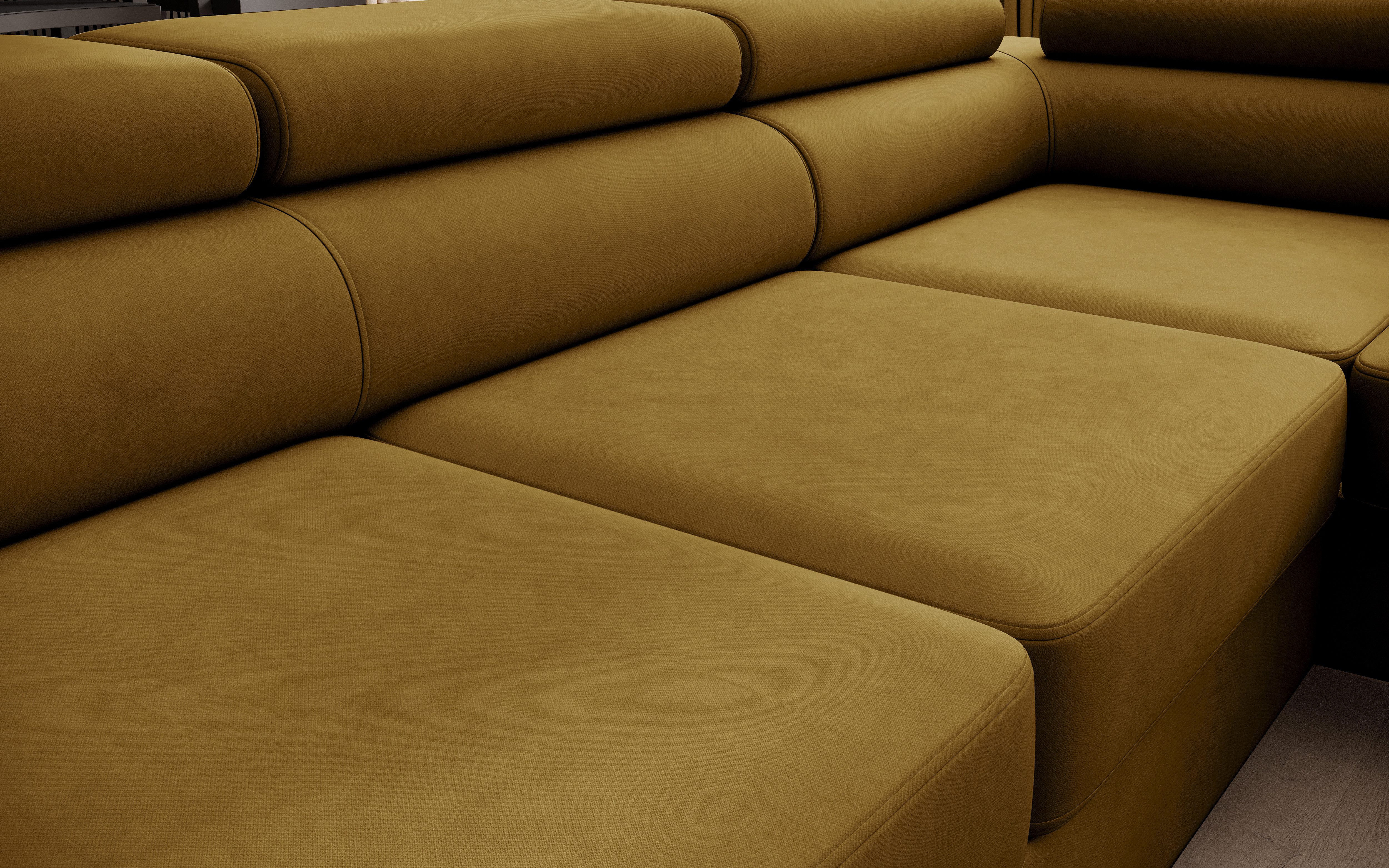 NEXT COLLECTION Ecksofa Priam L, Verstellbare Kopfstützen, angenehmer und fühlbarer Stoff, mit Schalffunktion, mit Bettkasten