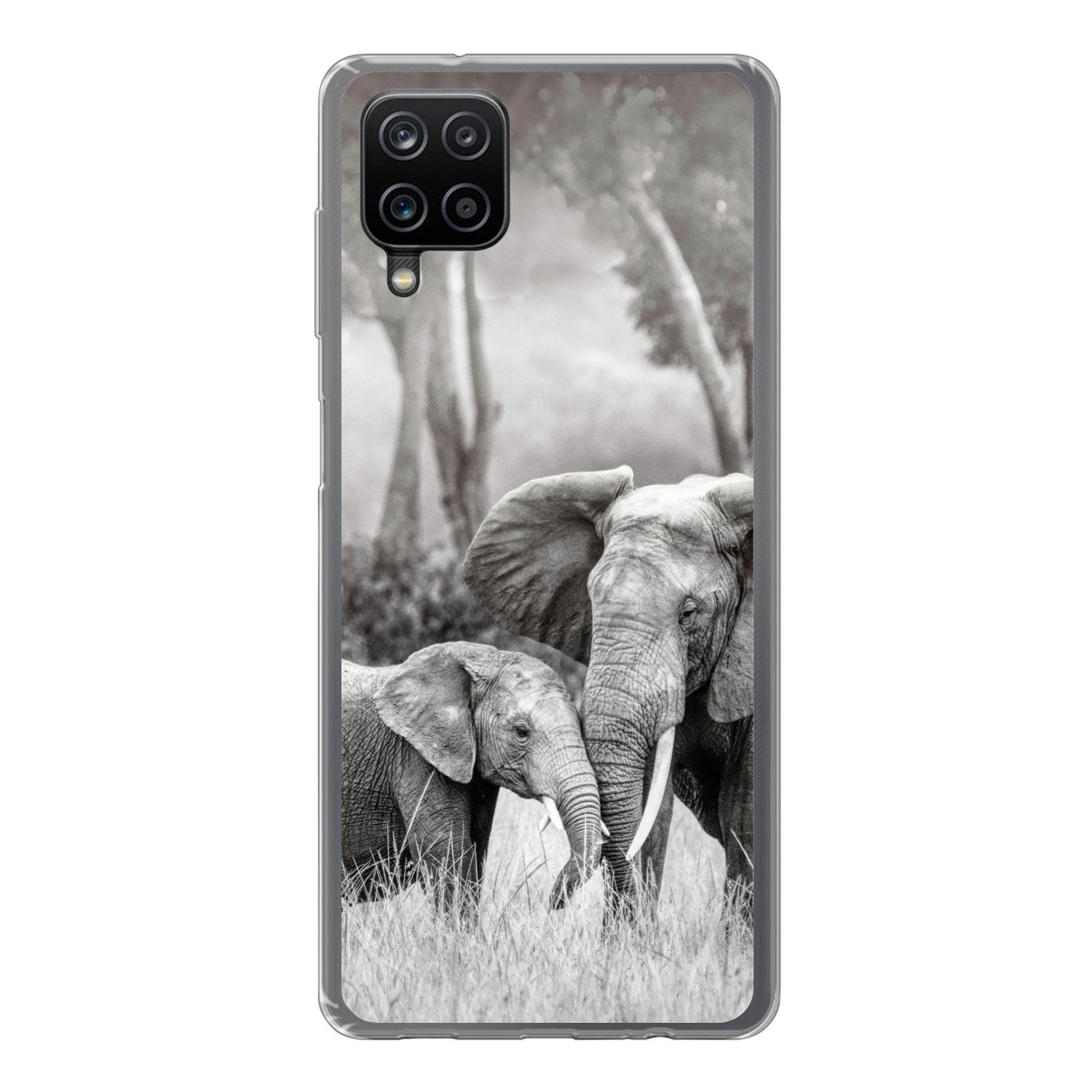 Handyhülle für Samsung Galaxy A12 Elefant - Tiere - Natur - Schwarz und weiß