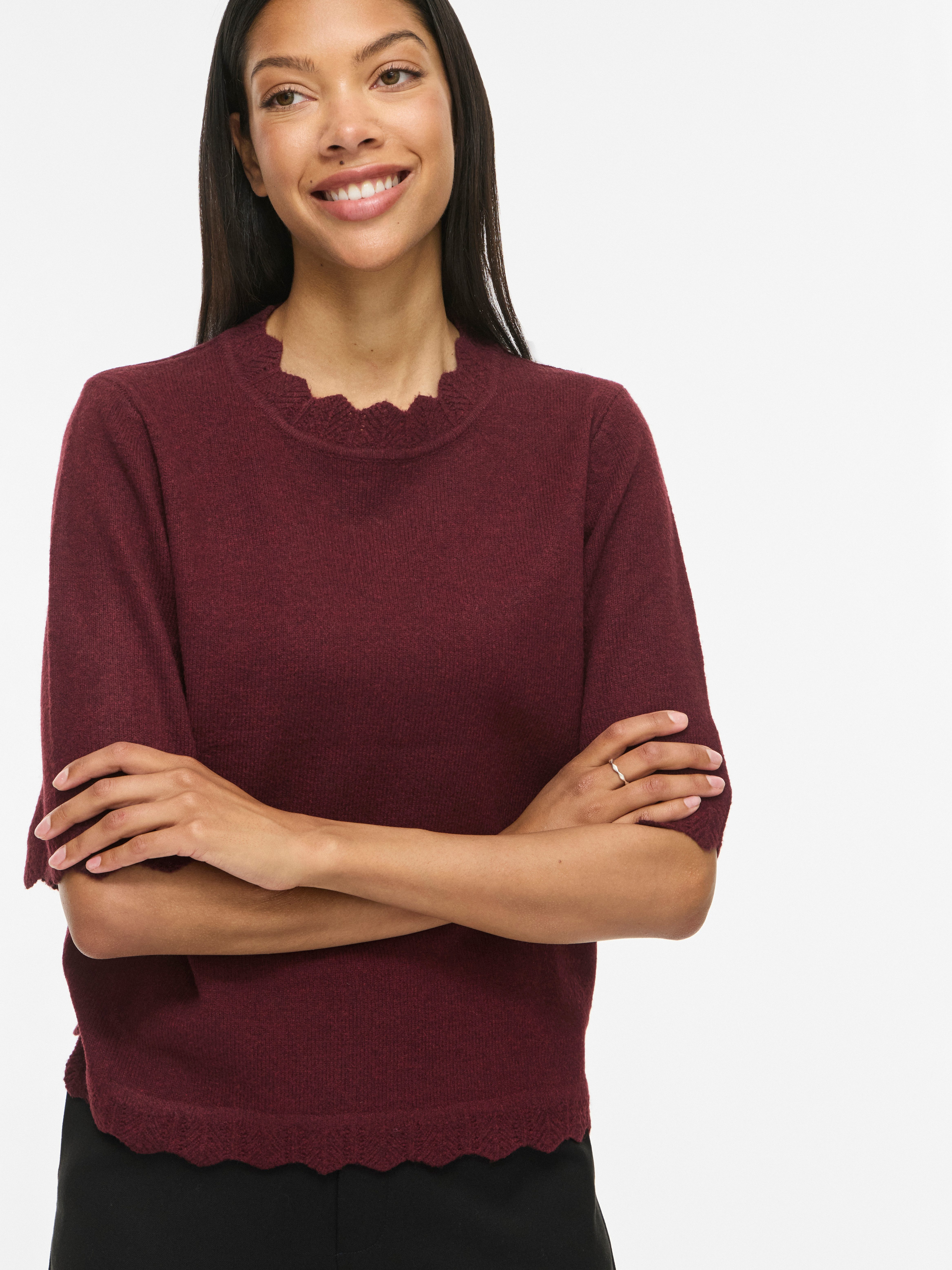 Vila Kurzarmpullover VINIKOLINA O-NECK 2/4 KNIT TOP - NOOS Materialmix, normal geschnitten